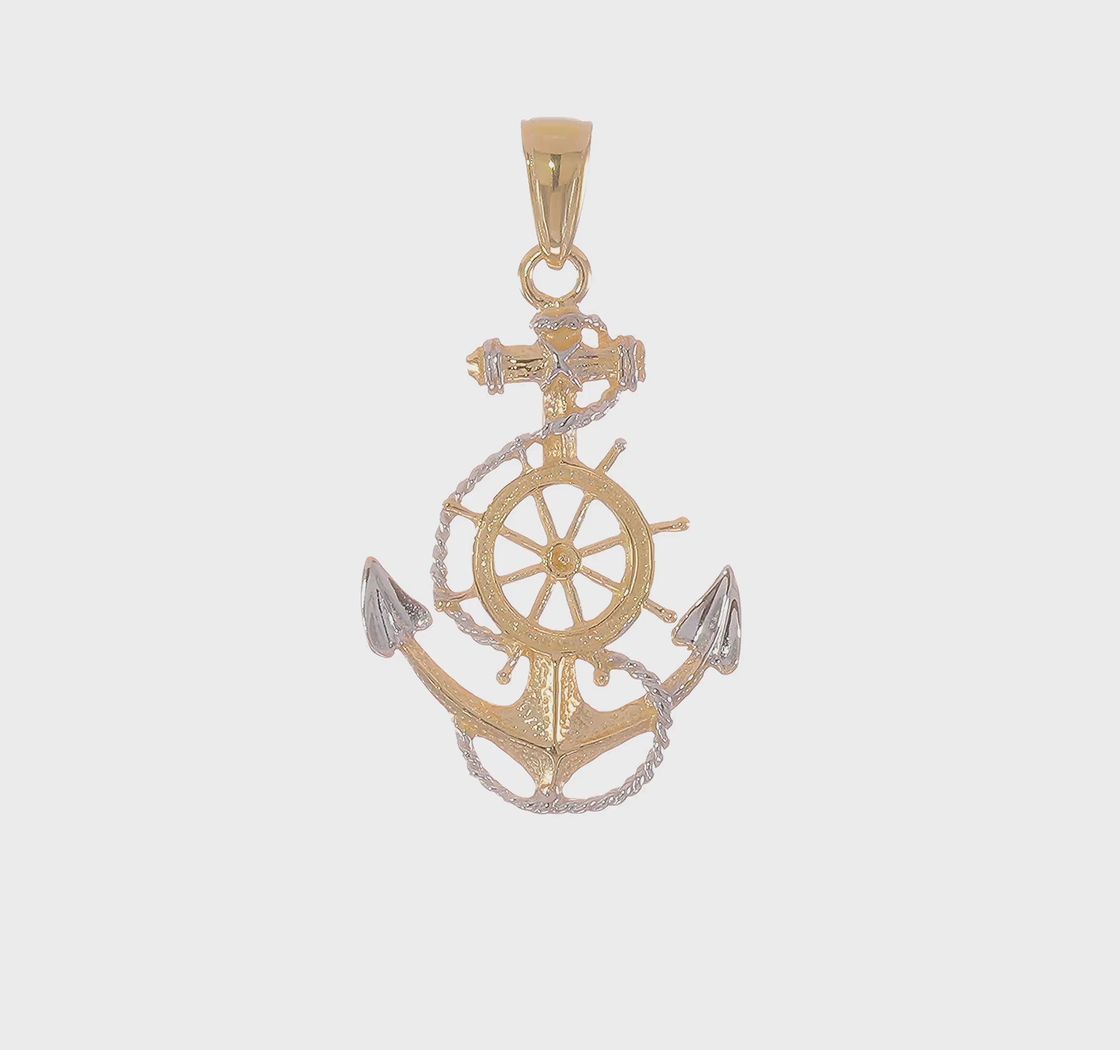 14kt Yellow Gold w/ Rhodium Anchor w/Rope Pendant