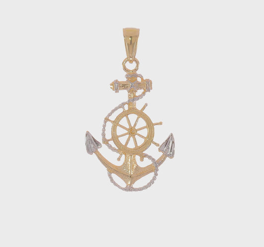 14kt Yellow Gold w/ Rhodium Anchor w/Rope Pendant