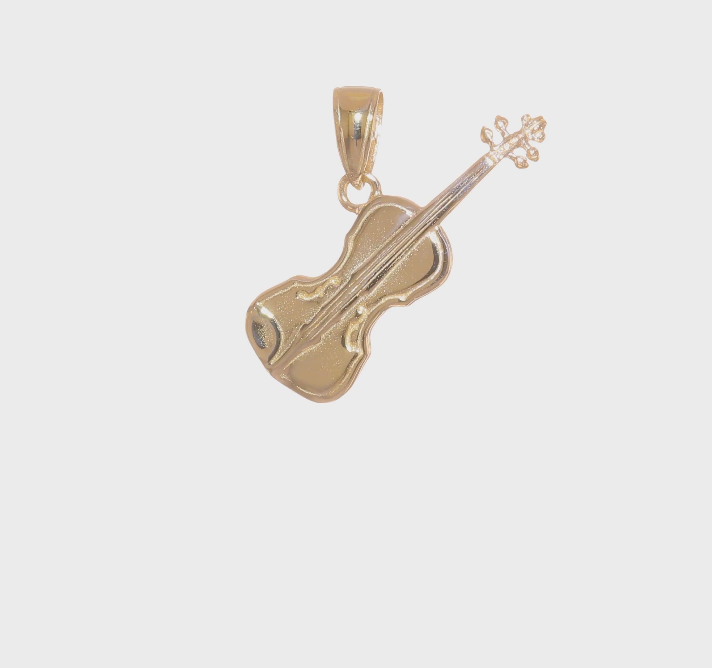14KT Yellow Gold Polished Solid 3-D Violin Pendant