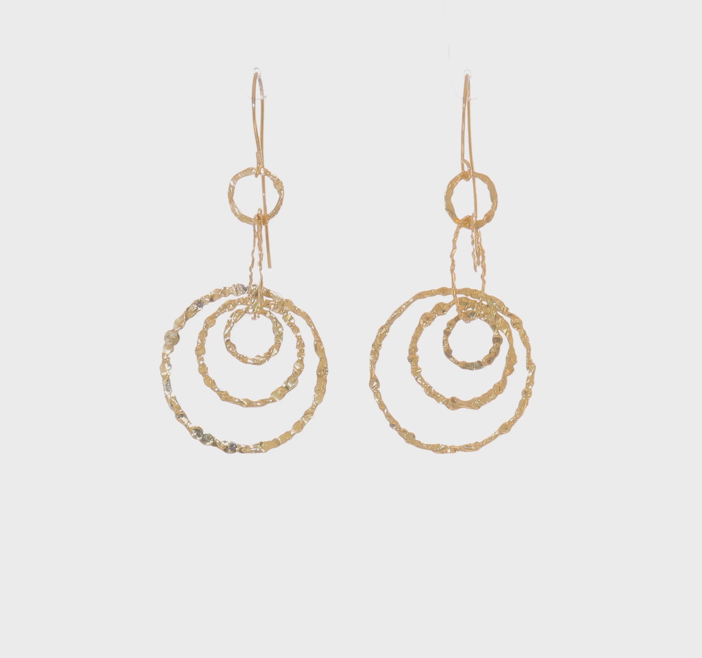 14kt Yellow Gold Textured Dangle Circle Earrings