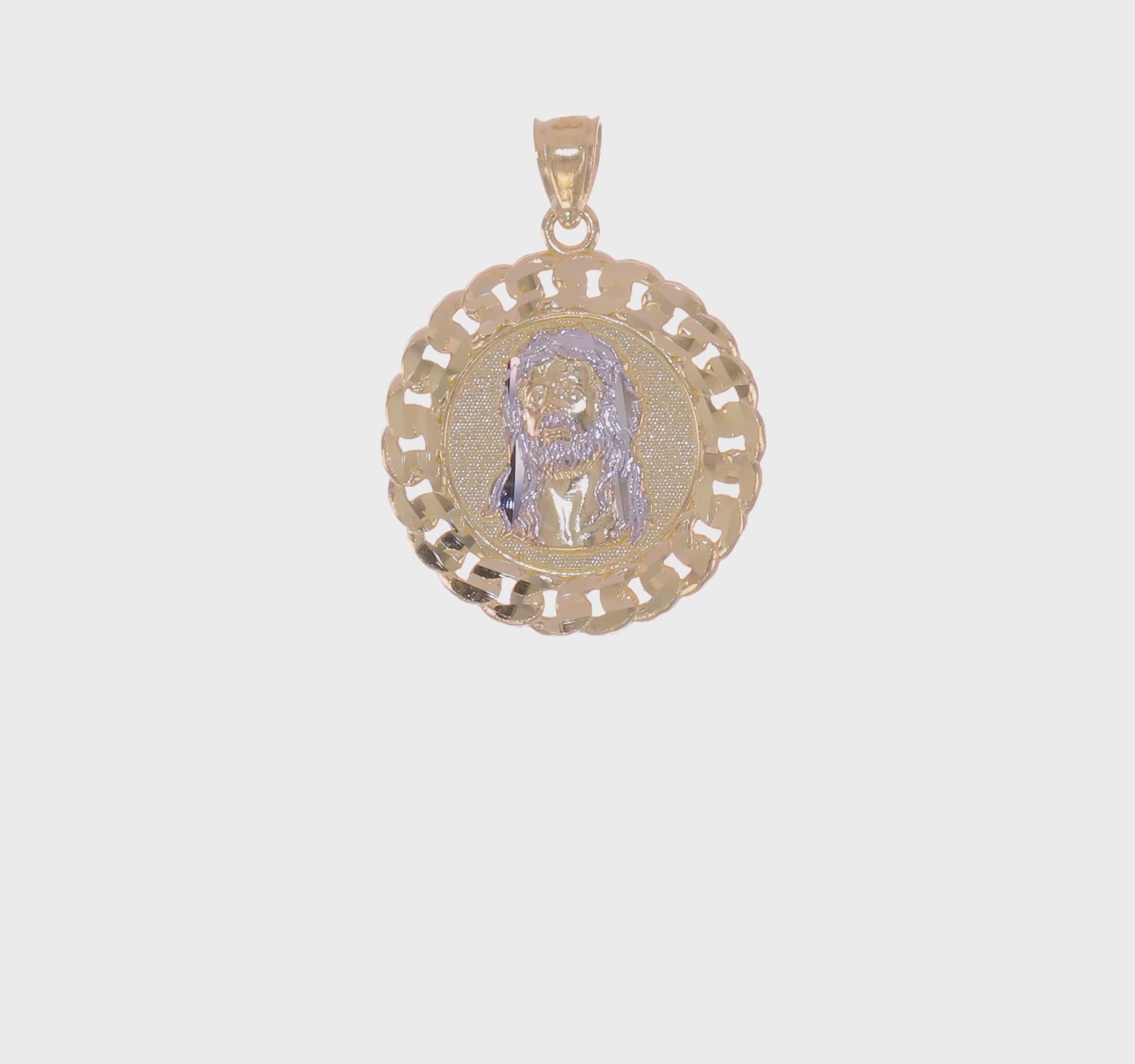 10kt Yellow Gold D/C w/Rhodium Jesus Face Pendant
