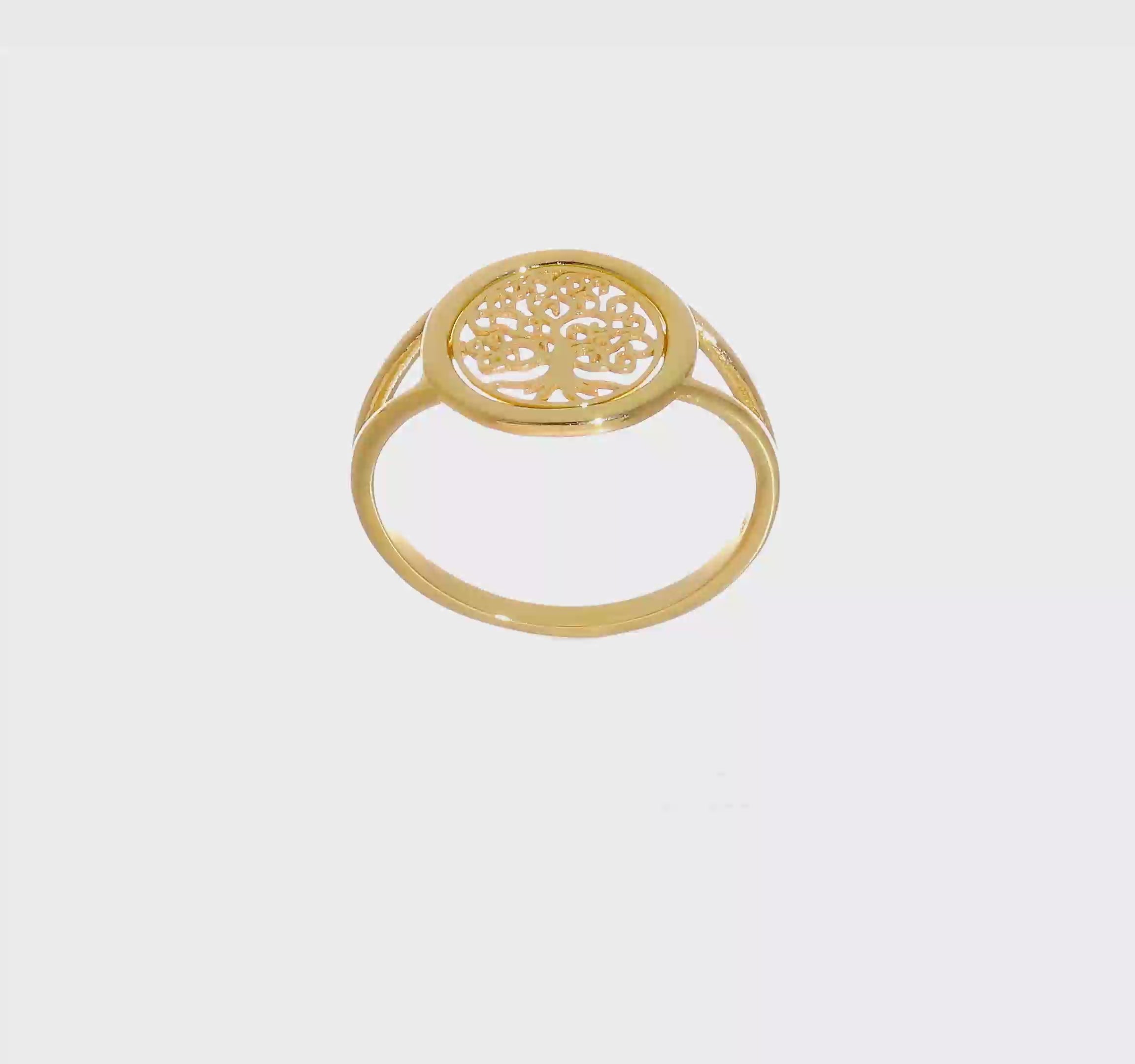 14kt Yellow Gold Polished Tree of Life in Circle Ring