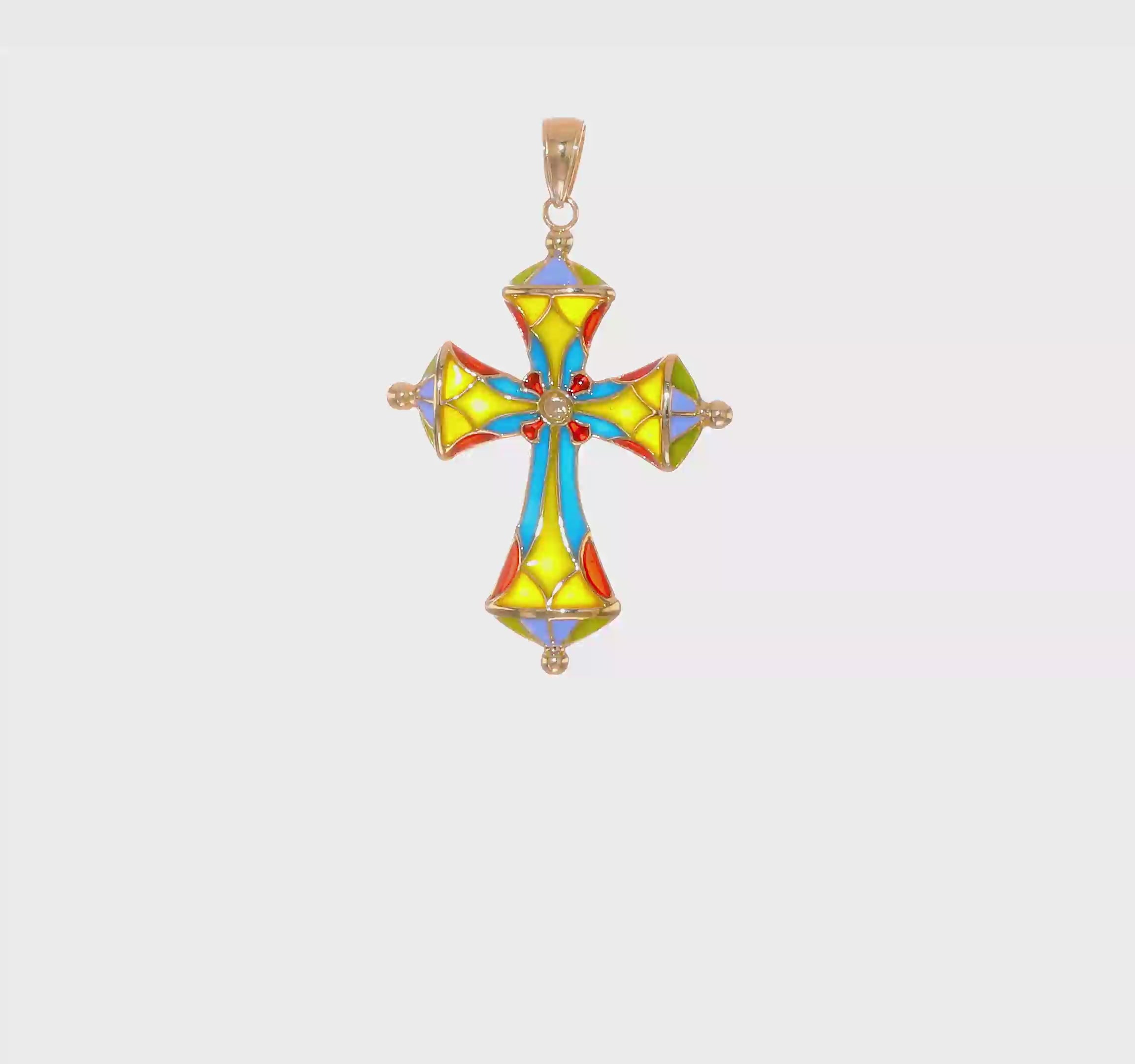 14kt Yellow Gold Multi Color Enamel Cross Pendant
