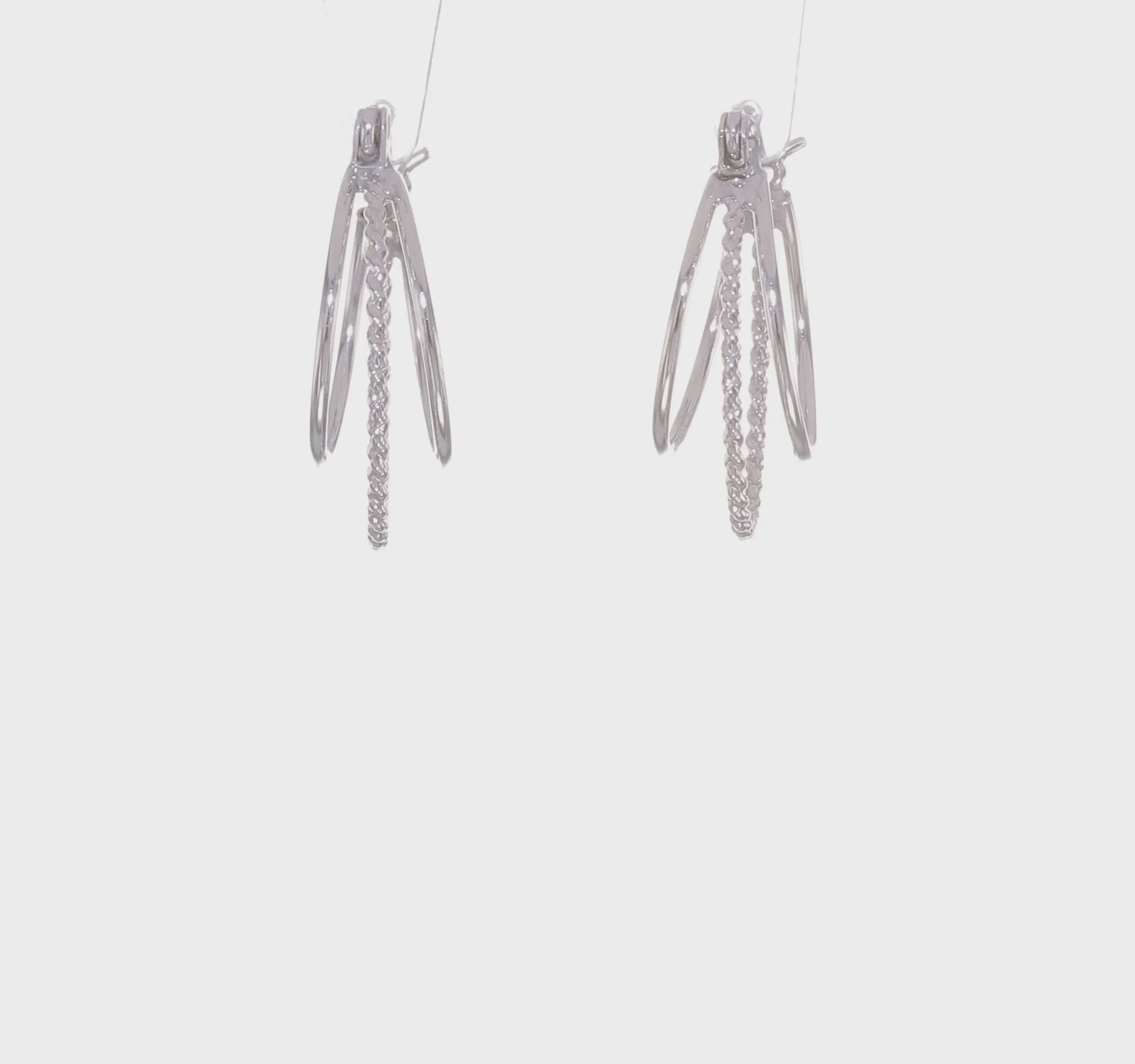 14kt White Gold Polished and Textured Circle Hoop Earrings