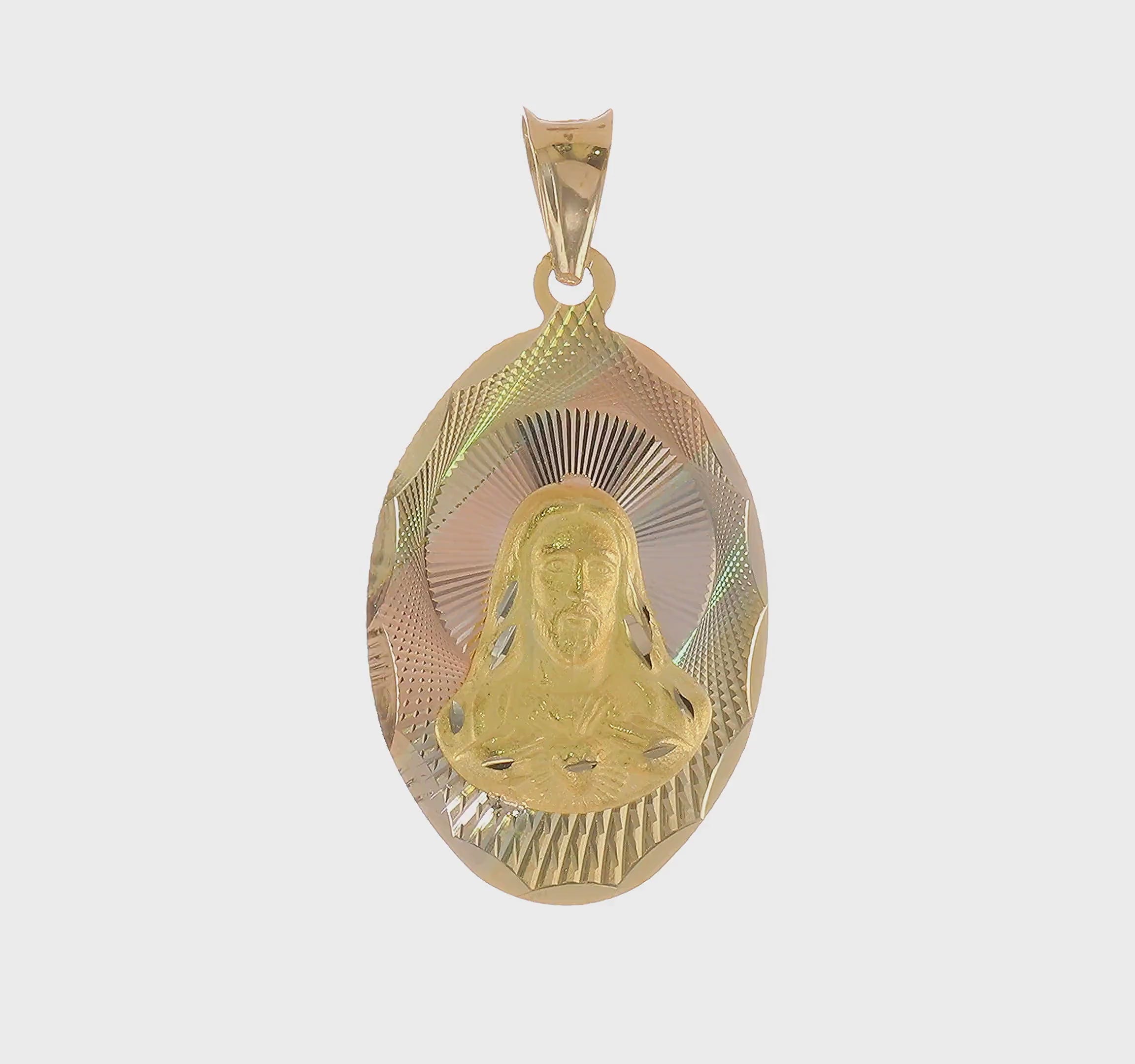 14KT w/Rose and White Rhodium D/C Sagrado Corazon Oval Pendant
