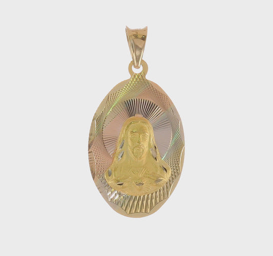 14KT w/Rose and White Rhodium D/C Sagrado Corazon Oval Pendant