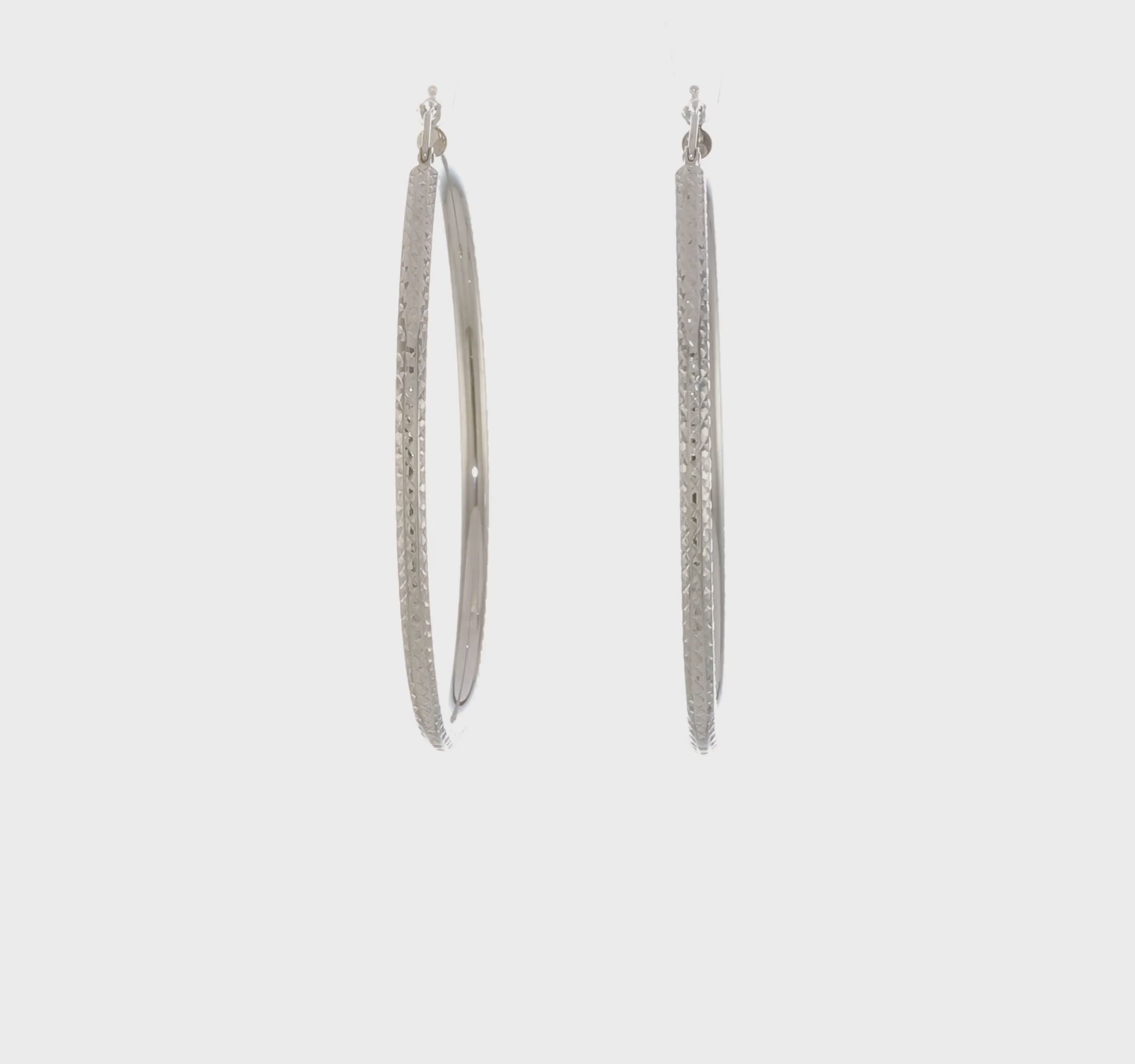 14kt White Gold Diamond-cut 3mm Round Hoop Earrings