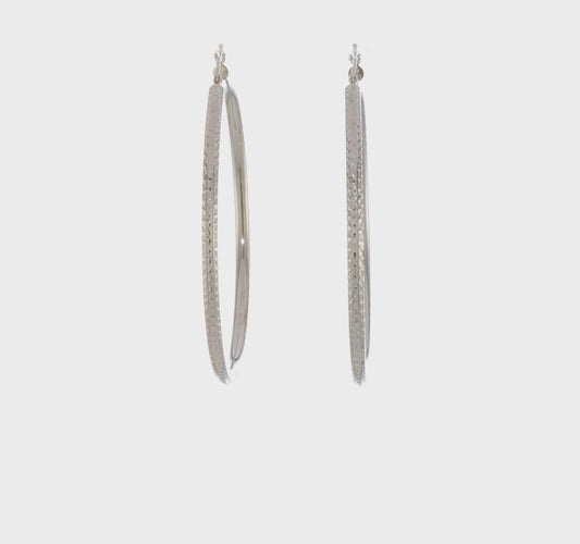 14kt White Gold Diamond-cut 3mm Round Hoop Earrings