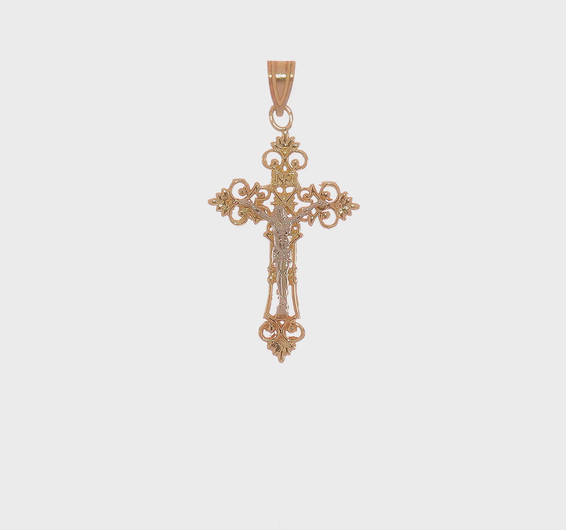 14KT Two-Tone Medium Lacy-Edge Inri Crucifix Pendant