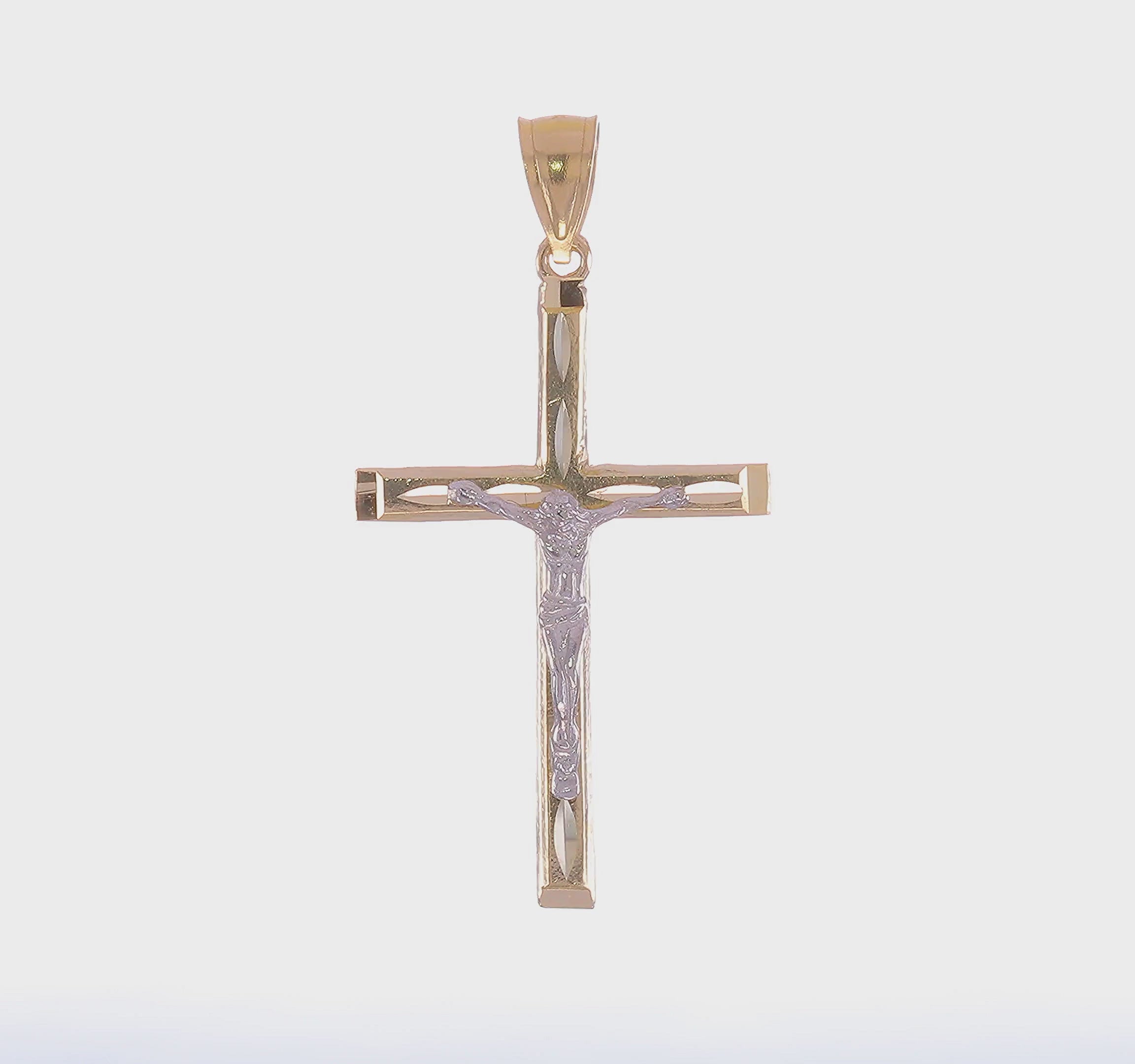 10KT Yellow Gold w/ Rhodium Diamond-Cut Crucifix Pendant
