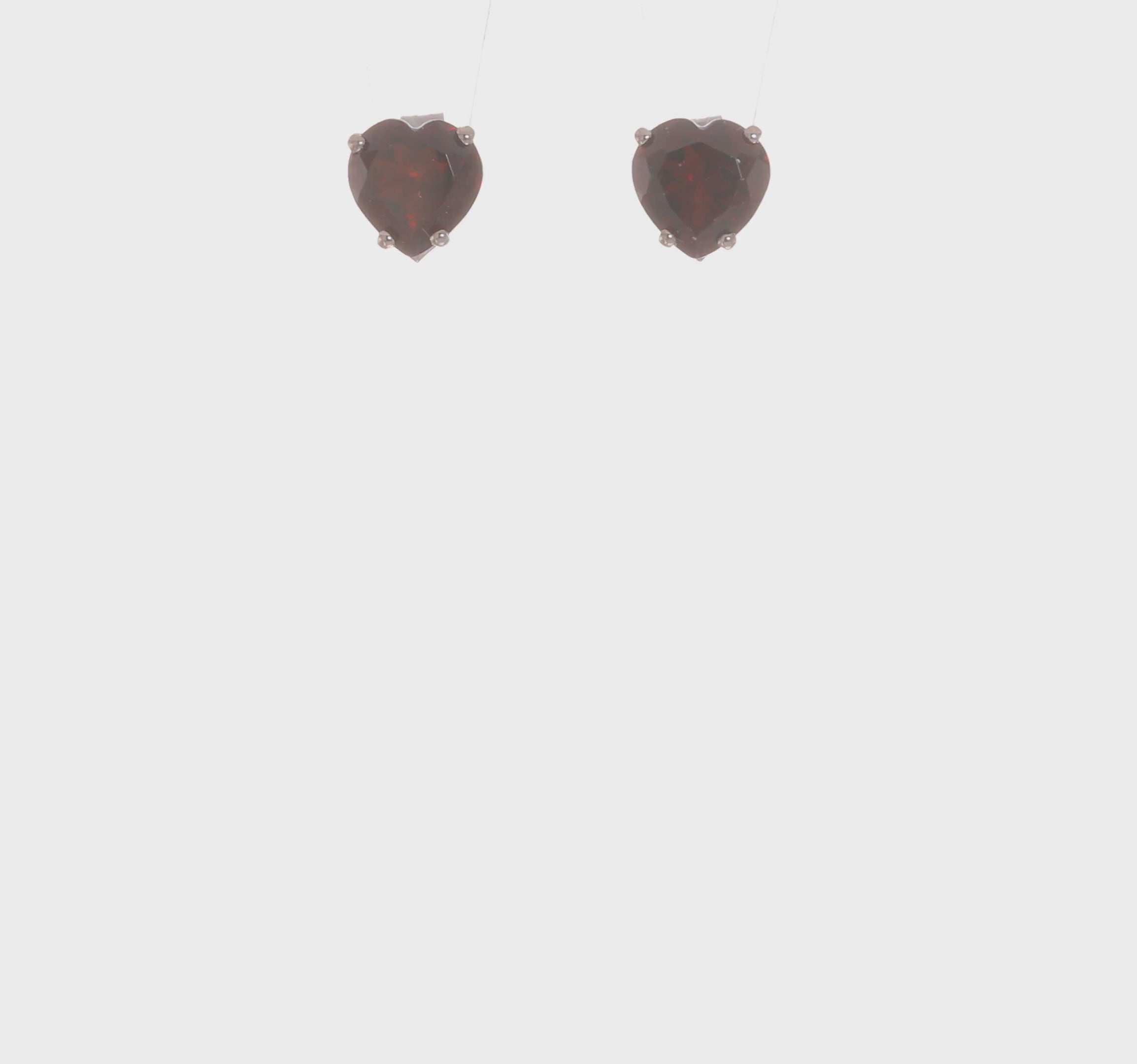 14kt White Gold 7mm Heart Garnet Earrings