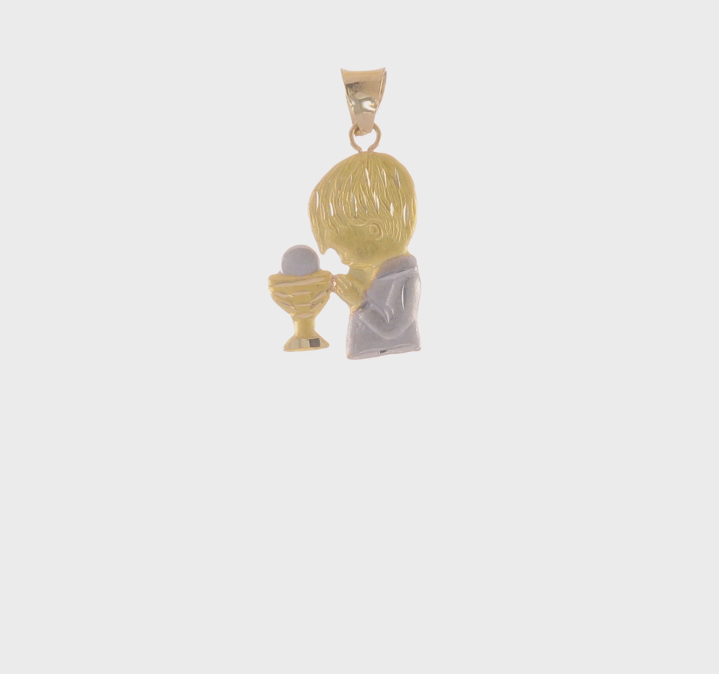 14KT Yellow Gold W/Rhodium D/C Boy Communion Semi-solid Pendant
