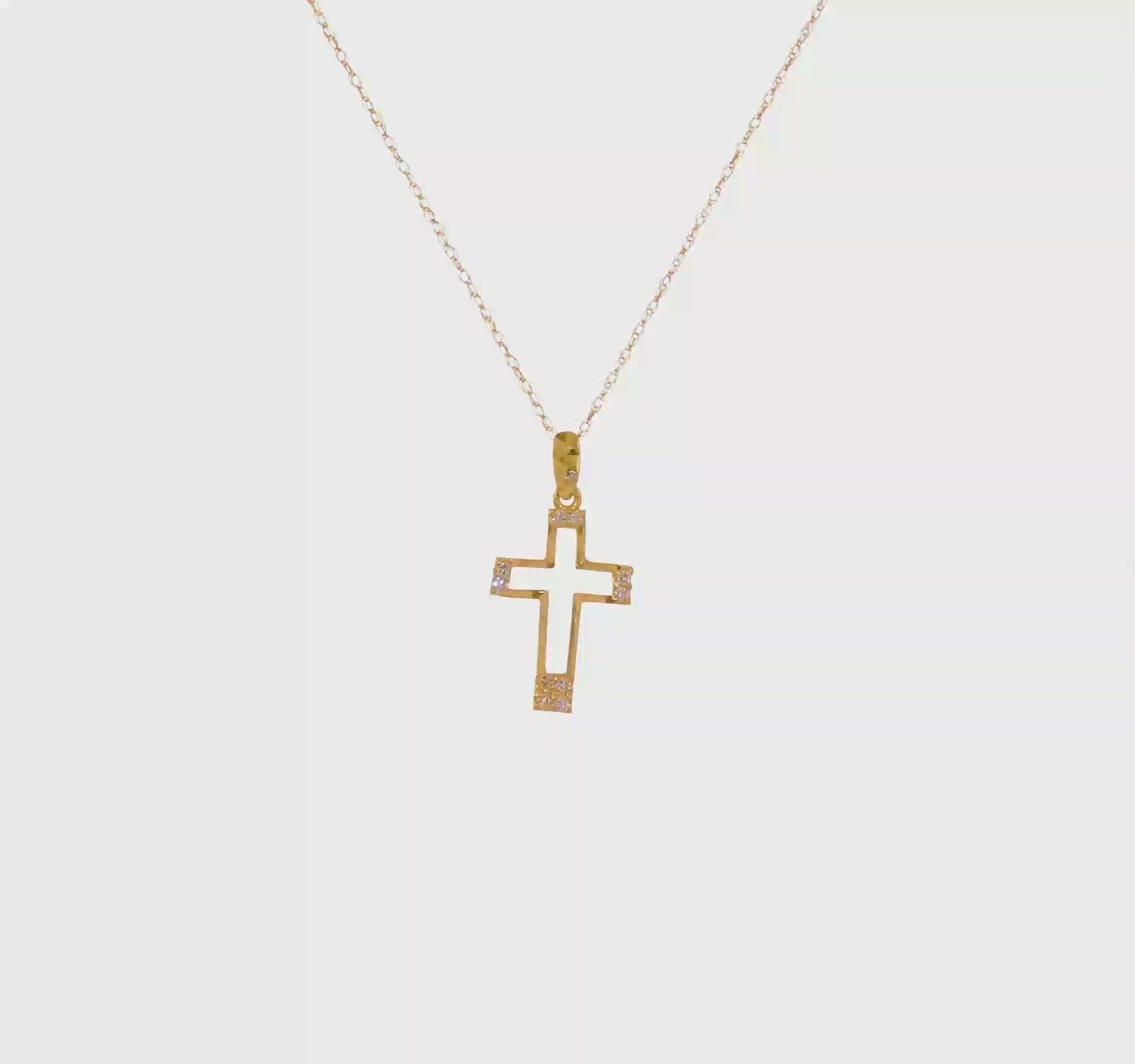 14kt Yellow Gold Polished CZ Cross Pendant Necklace
