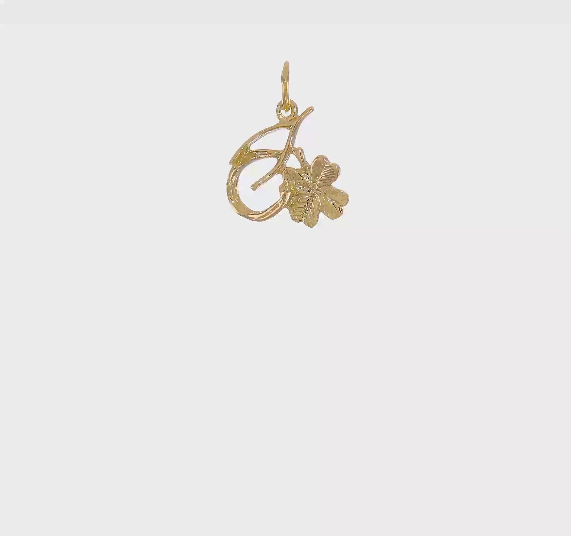 10KT Yellow Gold Solid Horseshoe Wishbone and Shamrock Charm