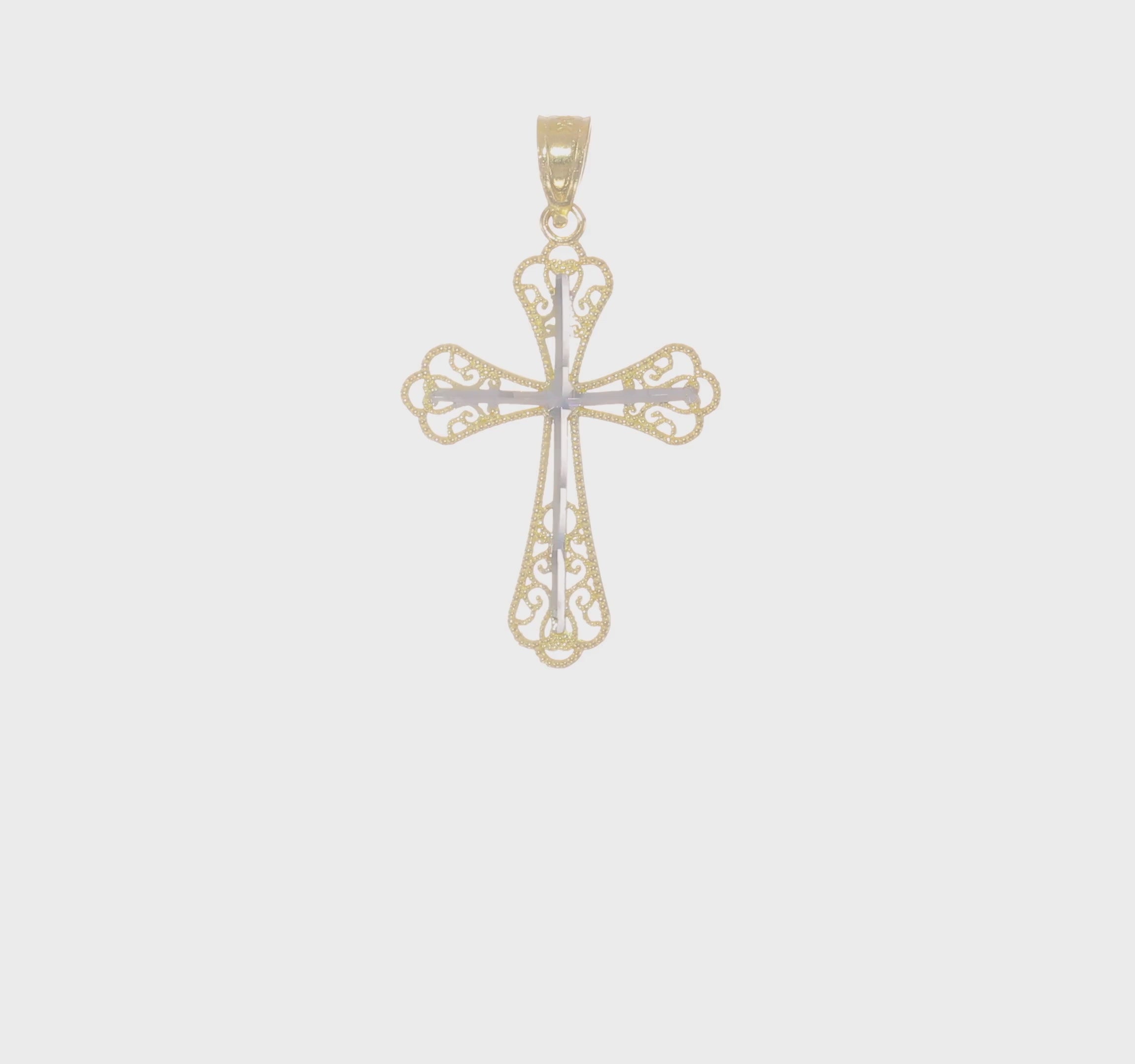 10KT Yellow Gold w/ Rhodium Diamond-Cut Cross Pendant