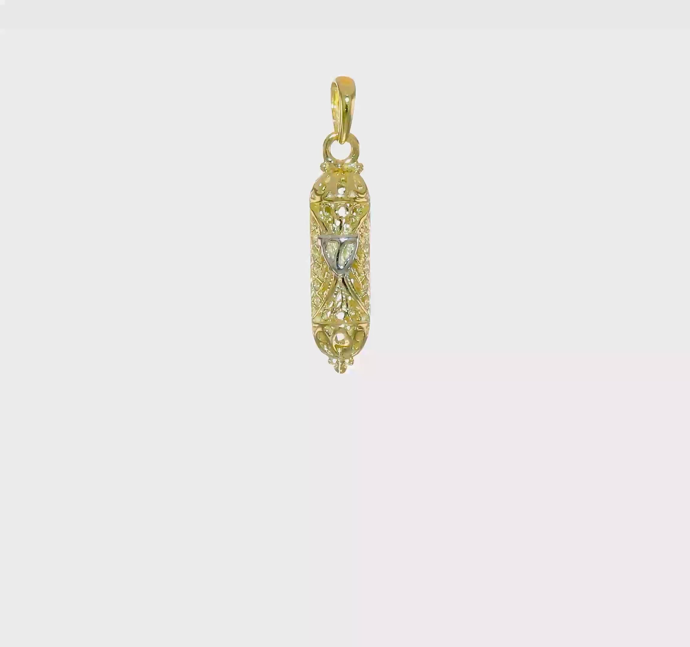 10kt Yellow Gold & Rhodium Mezuzah w/Shin Charm