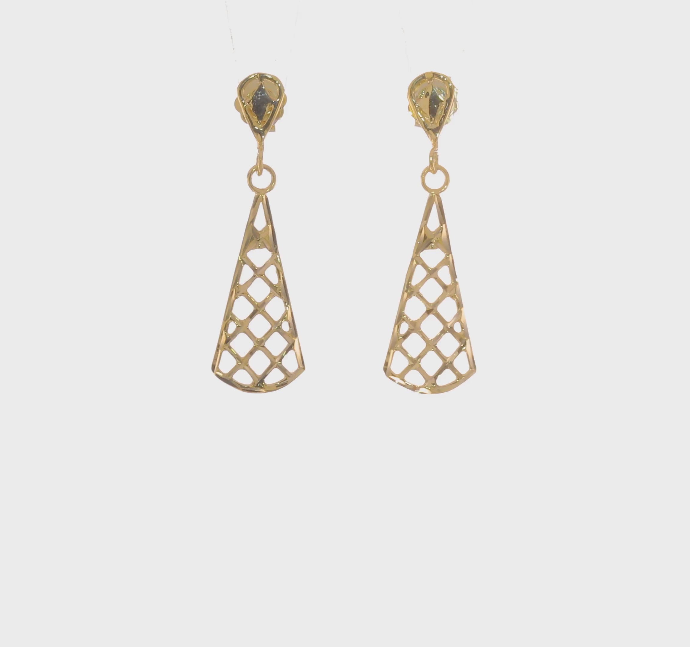 14kt Yellow Gold Diamond-Cut Inverted Fan Dangle Post Earring