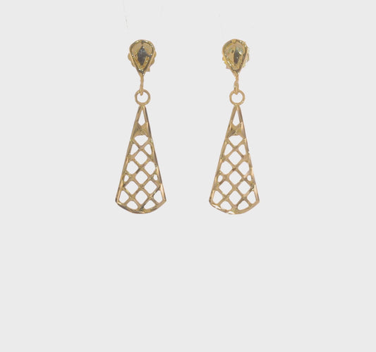 14kt Yellow Gold Diamond-Cut Inverted Fan Dangle Post Earring