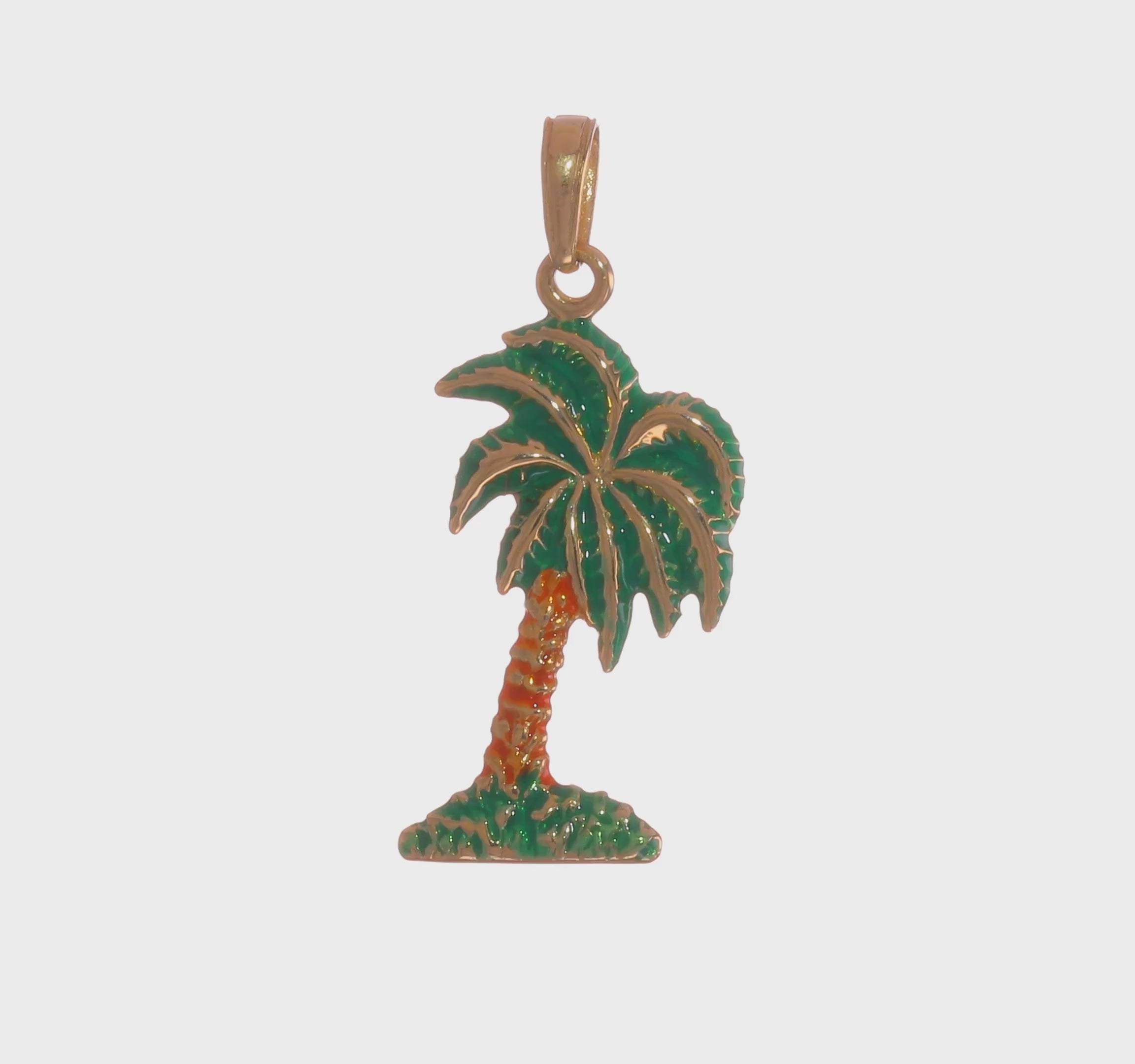 14kt Yellow Gold Enameled Palm Tree Pendant