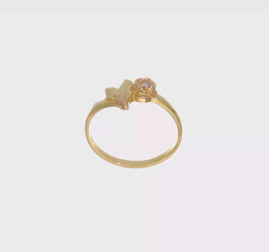10kt Tri-Color Black Hills Gold Diamond Rose Ring