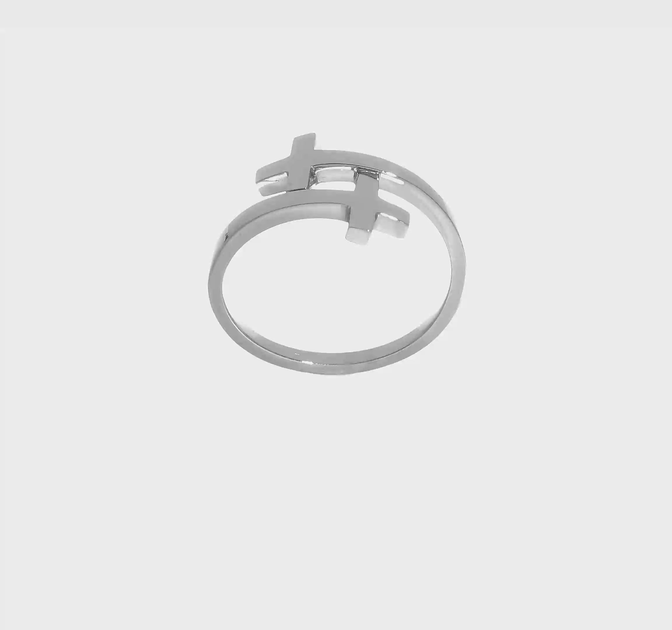 14kt White Gold Polished Double Cross Ring