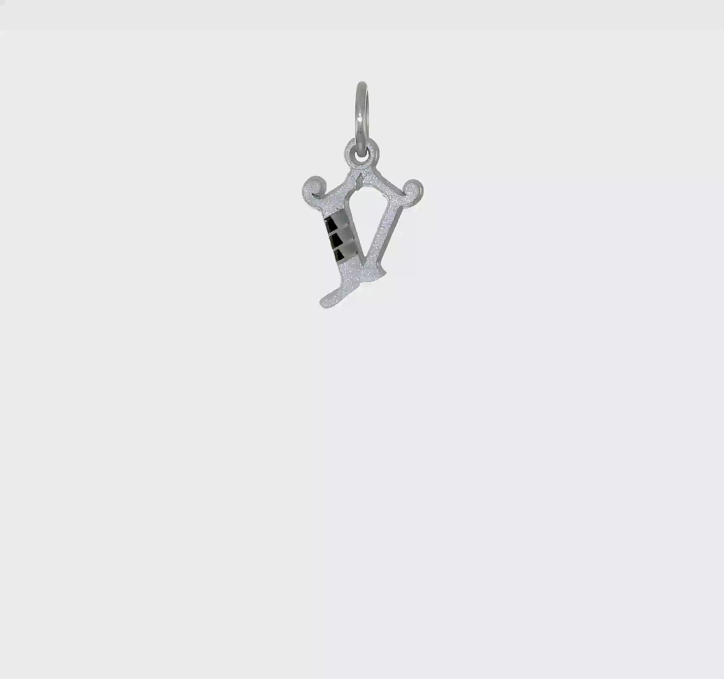 14KT White Gold Diamond-cut Letter V Initial Charm