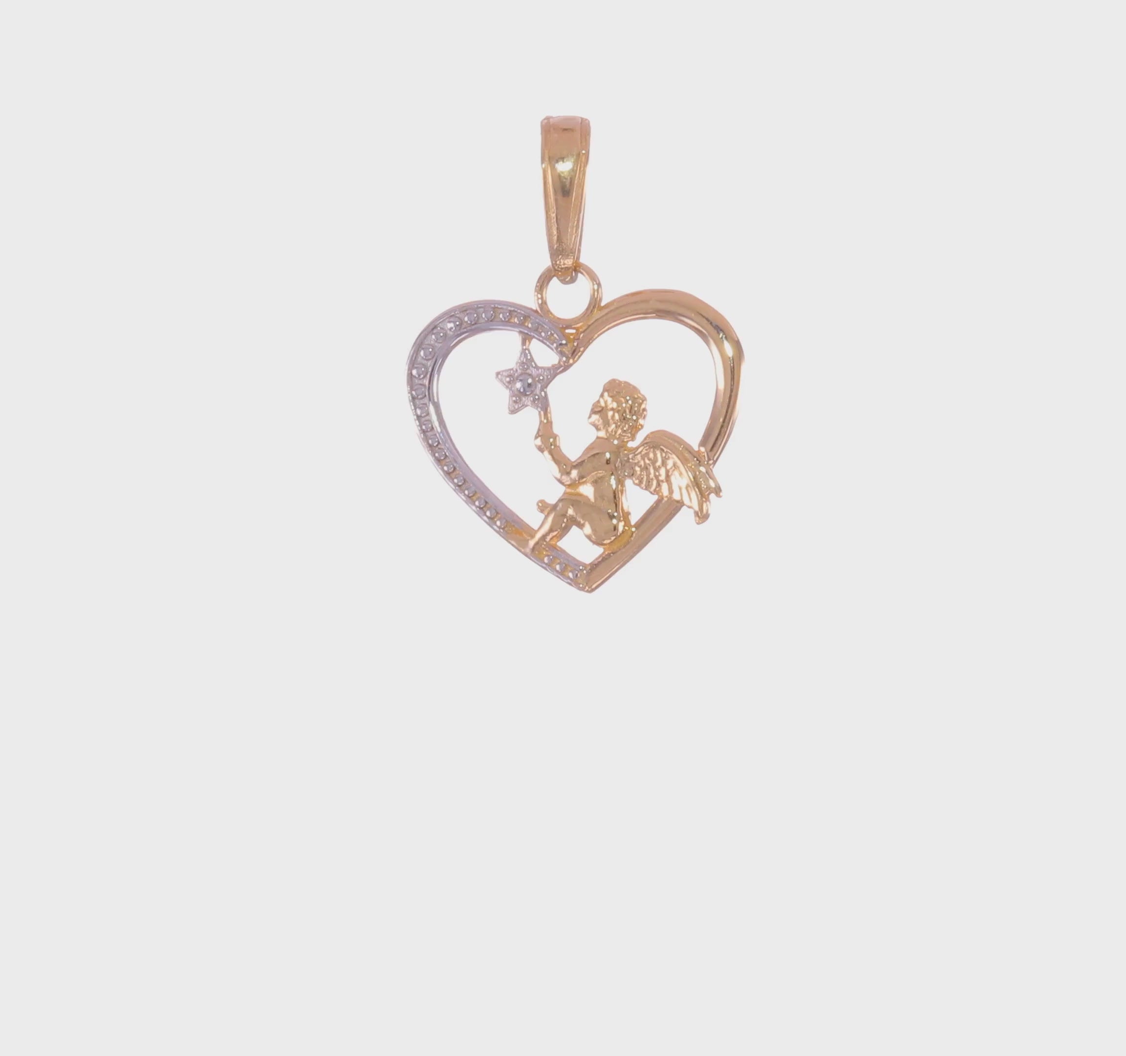 14kt Yellow Gold w/Rhodium Angel in Heart w/ Star Pendant