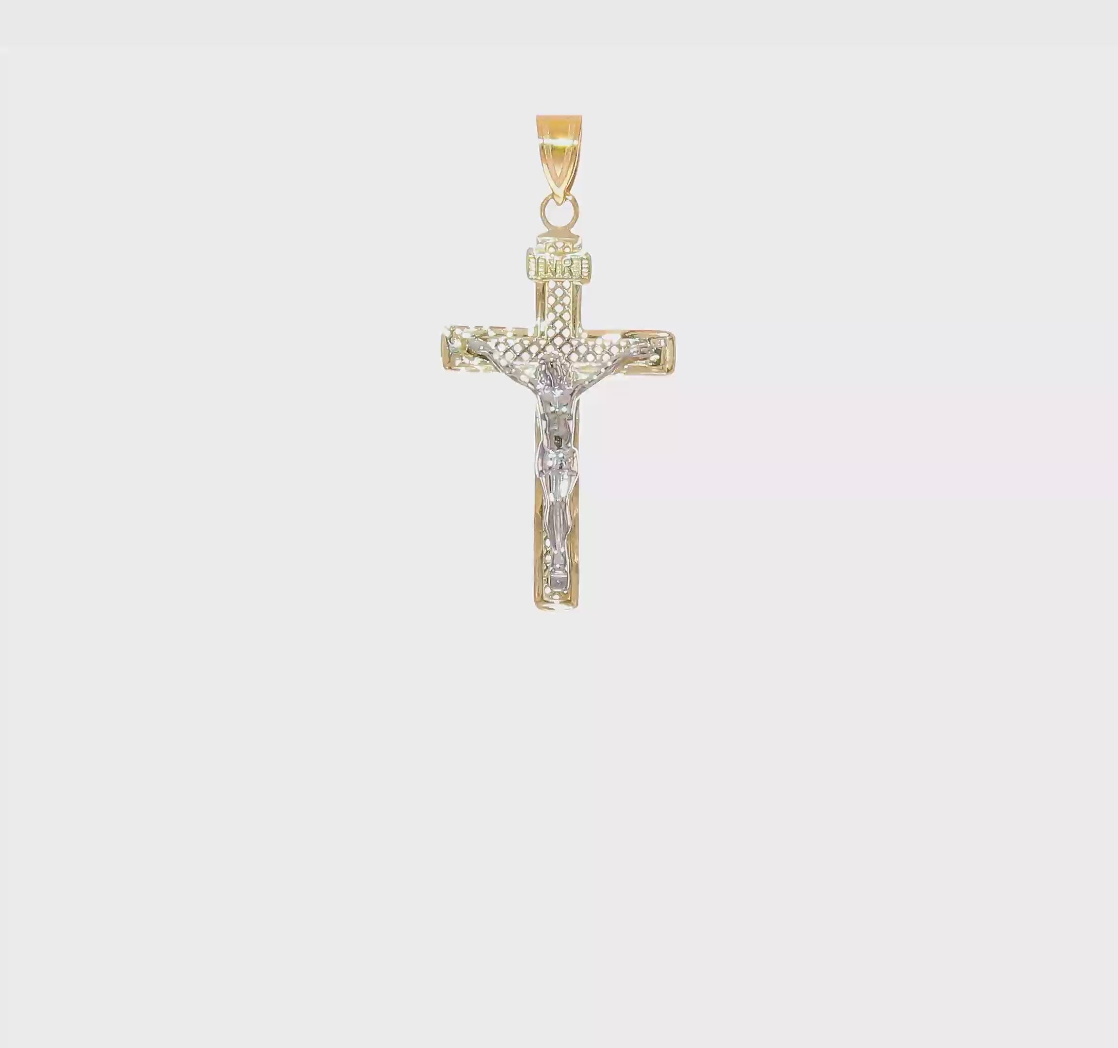 10KT Two-tone D/C Medium Block Lattice Cross w/Crucifix Pendant