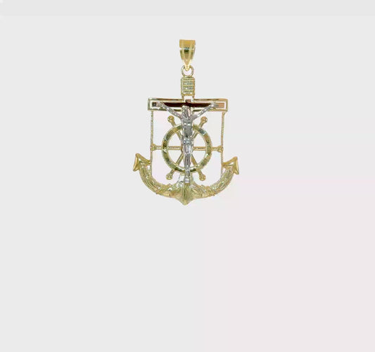10kt Tri-color Diamond-cut w/Textured Mariner's Cross Pendant