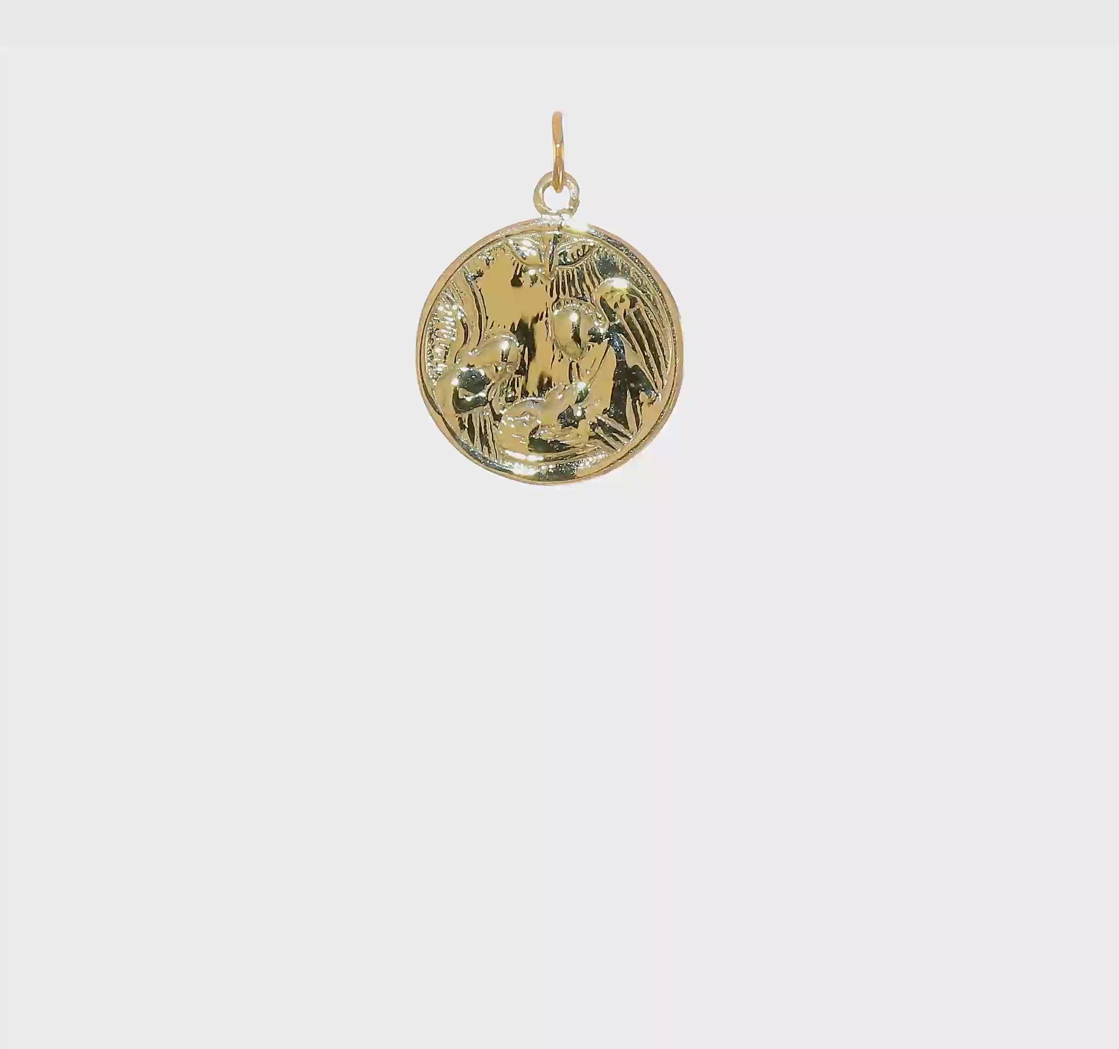 10kt Yellow Gold Solid Satin Polished Baptism Disc Pendant