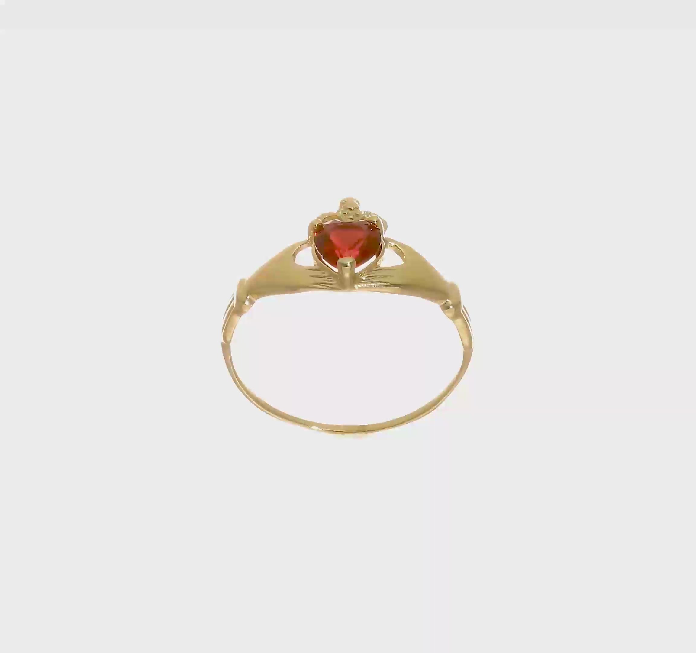 10kt Yellow Gold CZ January Birthstone Claddagh Heart Ring