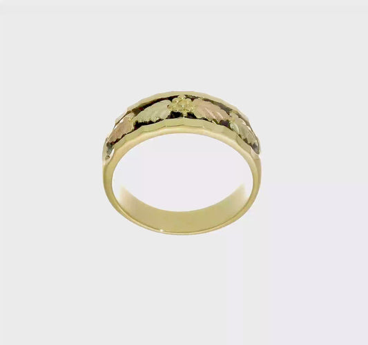 10kt Tri-color Black Hills Gold Men's Antiqued Ring