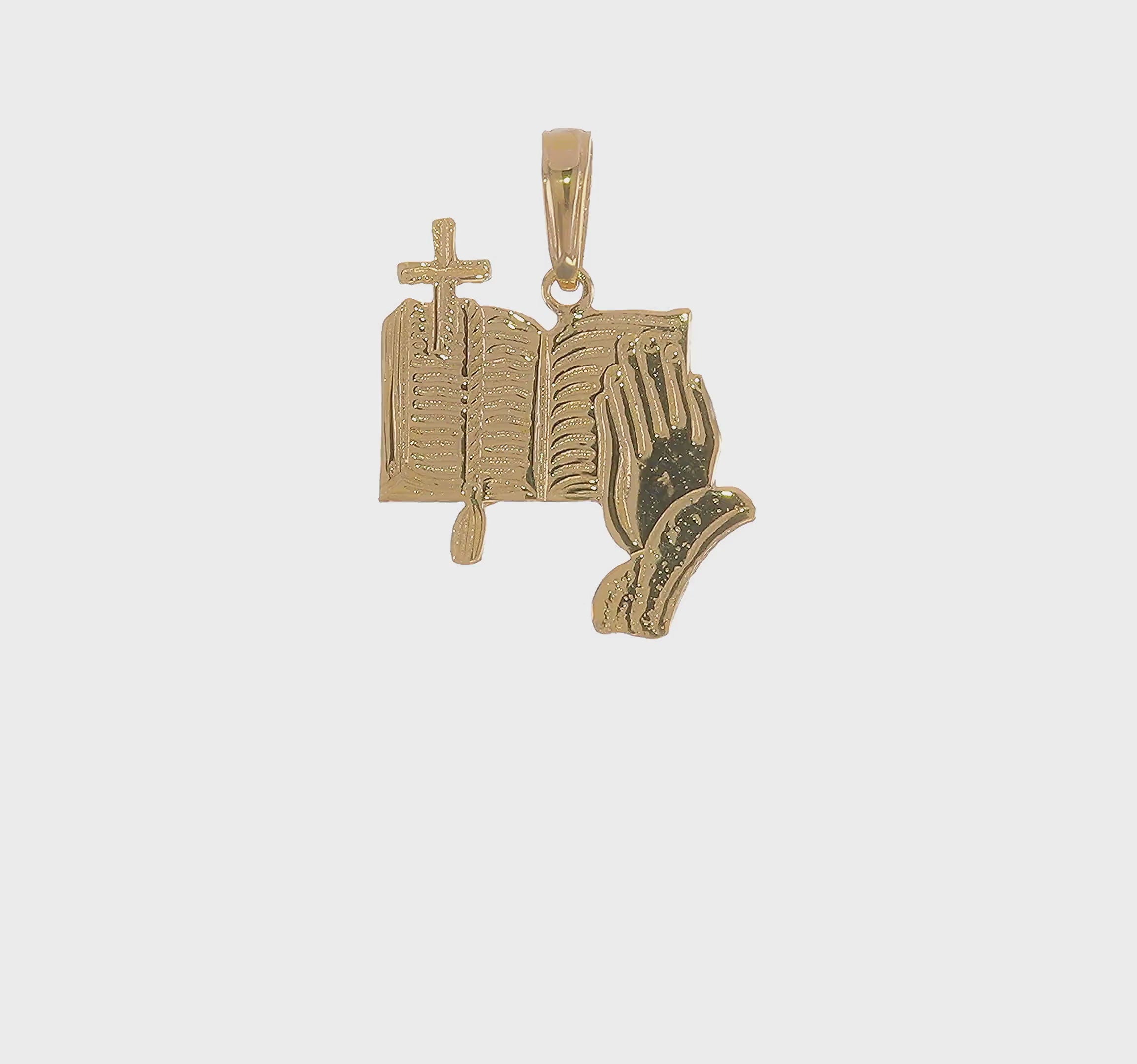 14KT Yellow Gold Bible, Praying Hands, and Cross Pendant