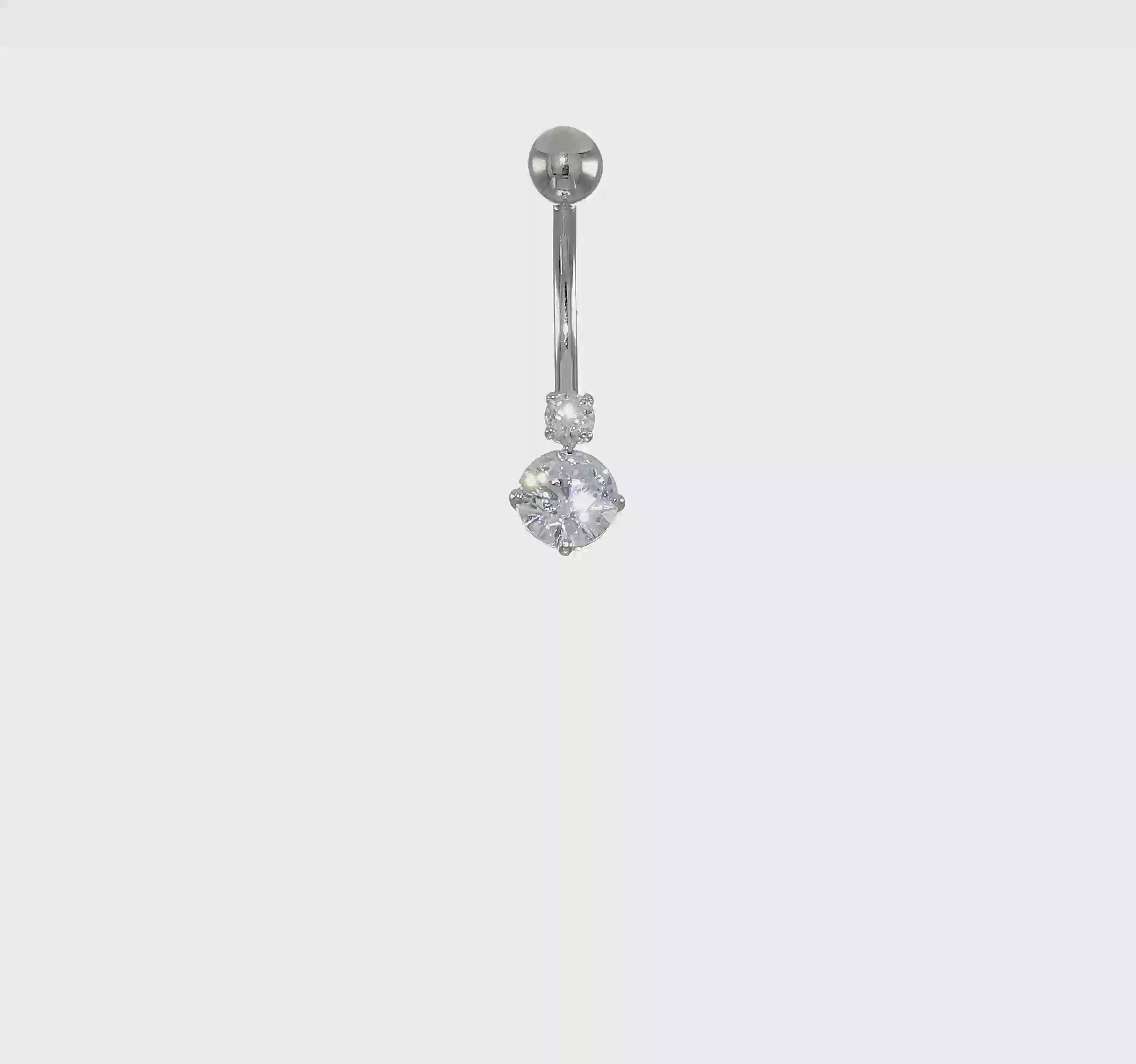 10kt White Gold W/3 And 6mm Czs Belly Dangle