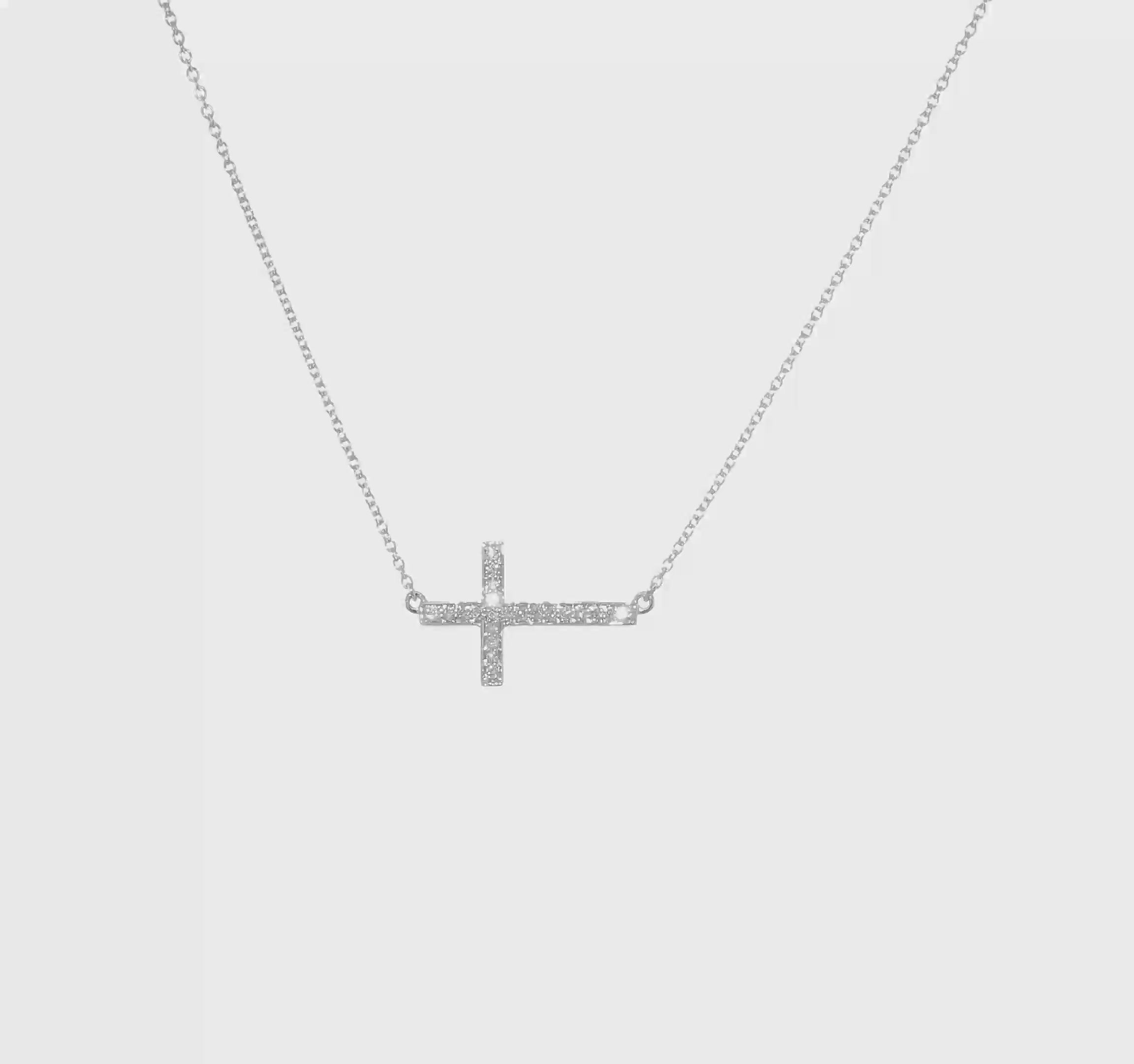 14kt White Gold Diamond Sideways Cross 18in Necklace