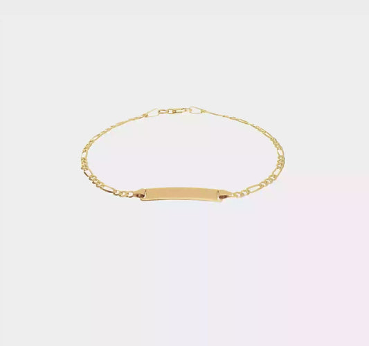 14kt Yellow Gold Polished Solid Chain/Solid Plate Figaro Link 19.5x5mm Plate 8 inch ID Bracelet
