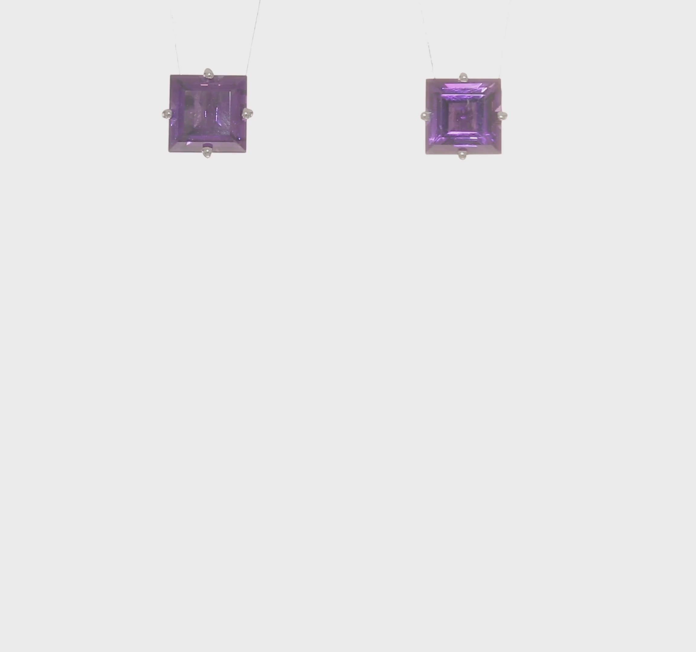 14kt White Gold 6mm Princess Cut Amethyst Earrings
