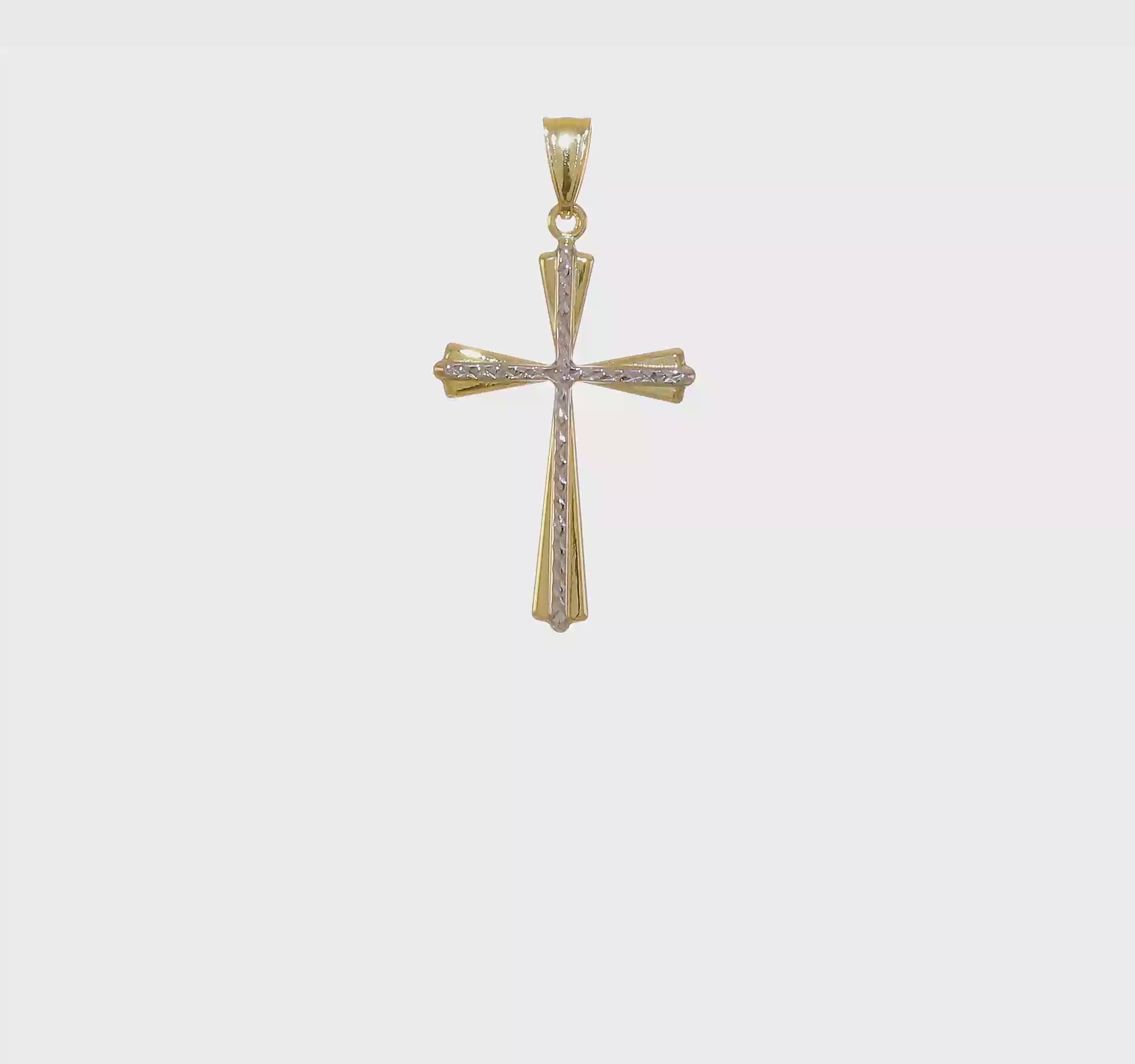14kt Yellow Gold w/Rhodium Diamond Cut Cross Pendant