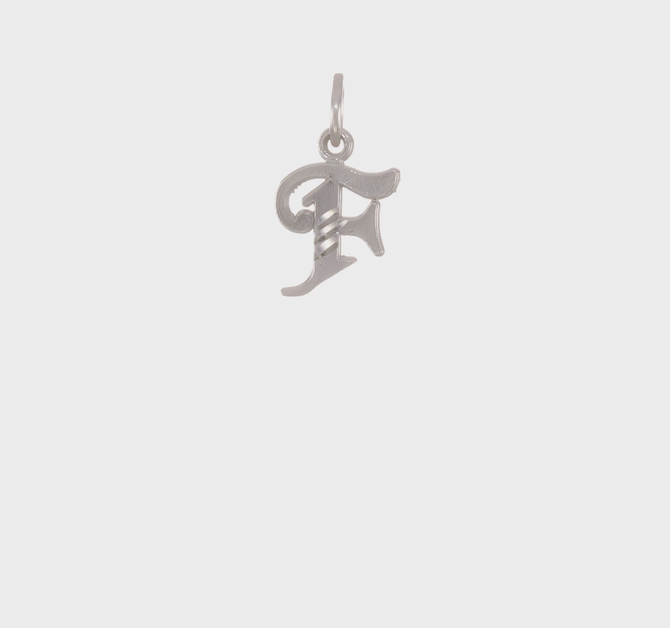 14KT White Gold Diamond-cut Letter F Initial Charm
