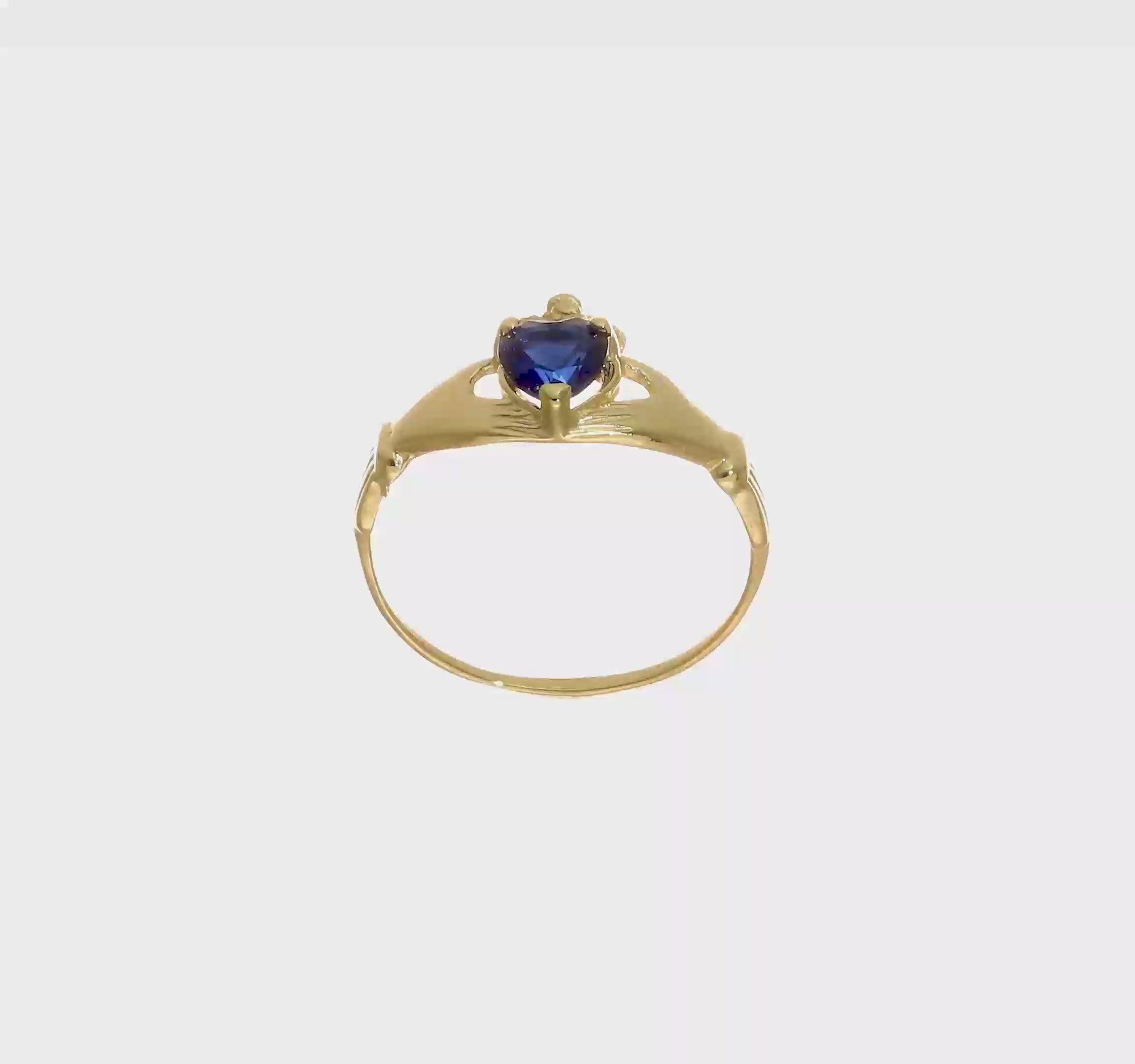 10kt Yellow Gold CZ September Birthstone Claddagh Heart Ring