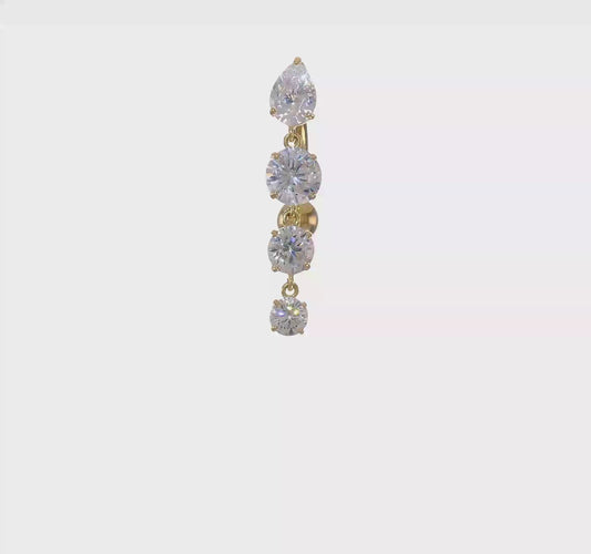 10kt Yellow Gold Tops Down W/4 Dangle Czs Belly Dangle