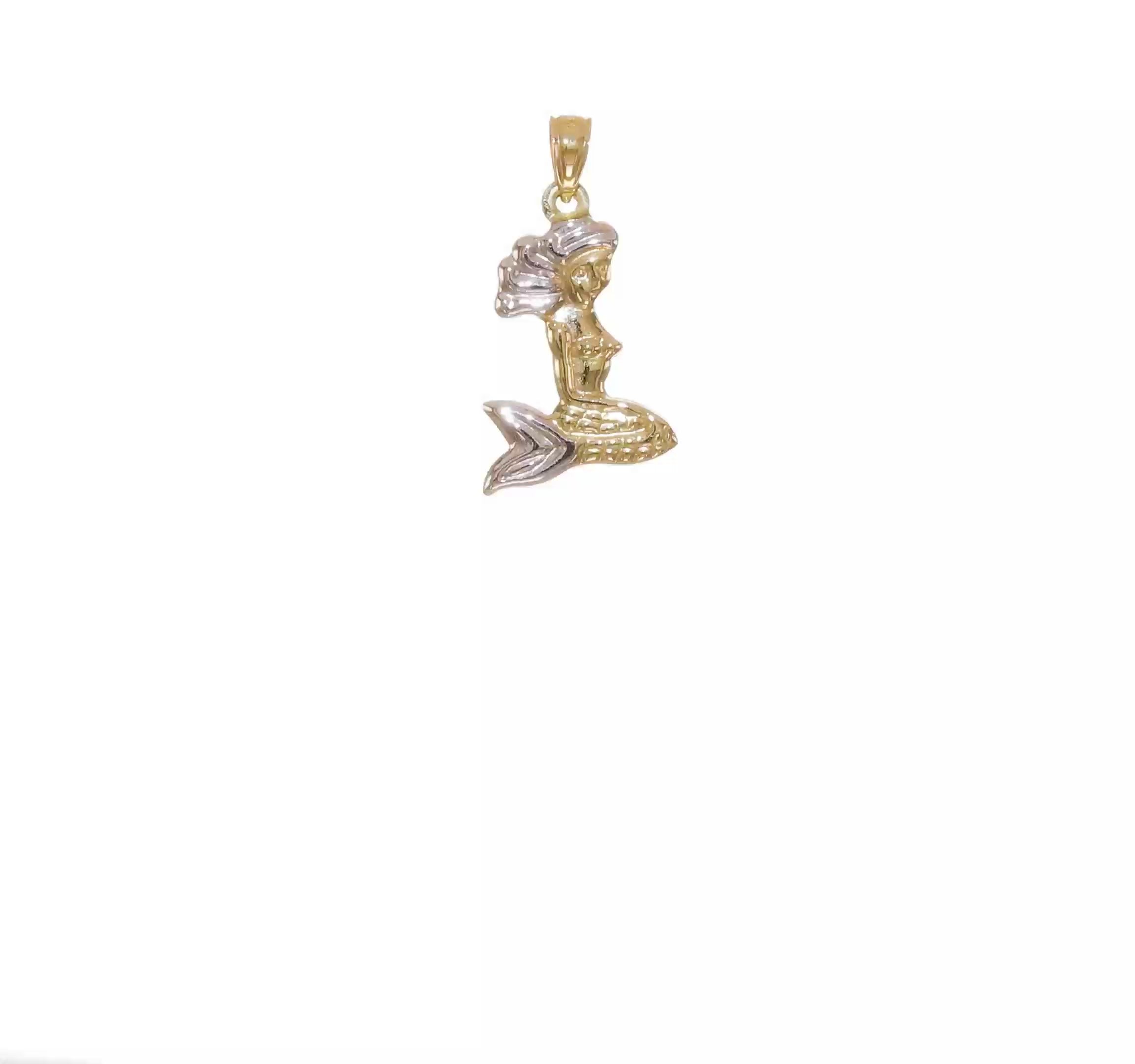 14kt Yellow Gold with White Rhodium 3-D Mermaid Pendant