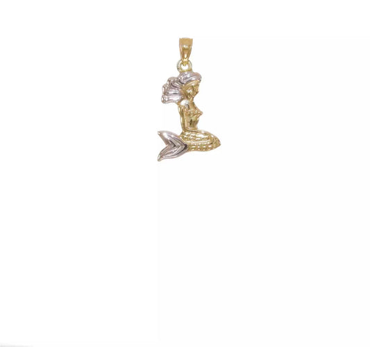 14kt Yellow Gold with White Rhodium 3-D Mermaid Pendant