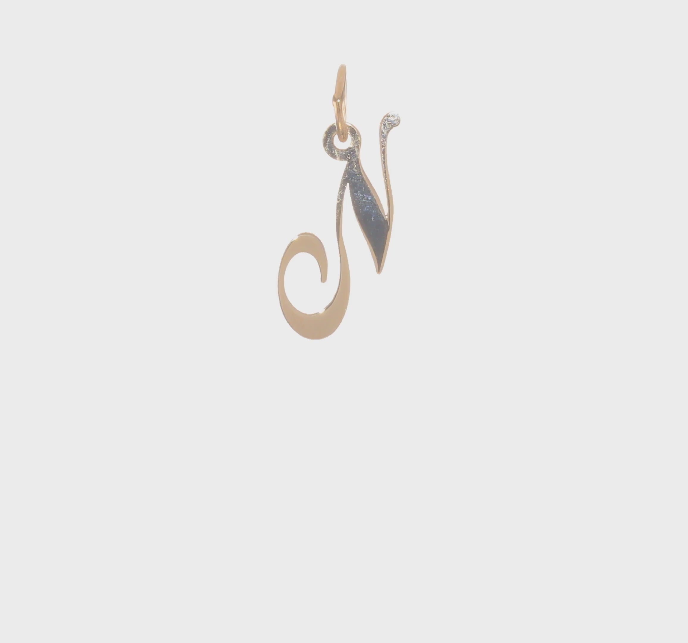 14KT Yellow Gold Small Fancy Script Letter N Initial Charm