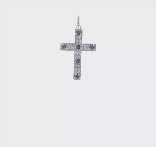 14kt White Gold 1/15ct. Diamond and Sapphire Cross Pendant