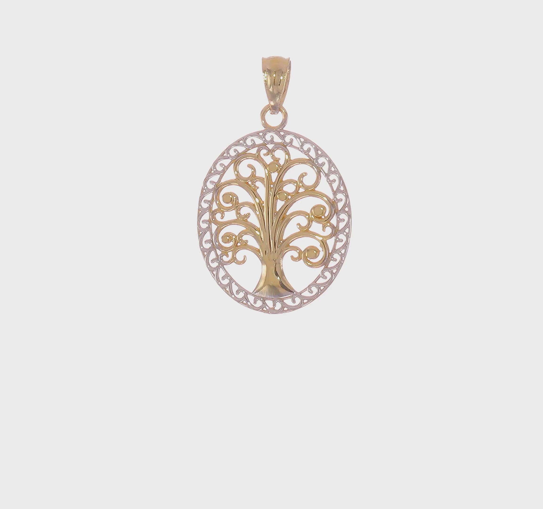14kt Yellow Gold w/ Rhodium Tree of Life Pendant
