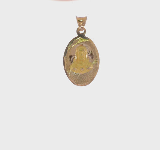 14kt Yellow Gold Polished D/C Sagrado Corazon Oval Pendant