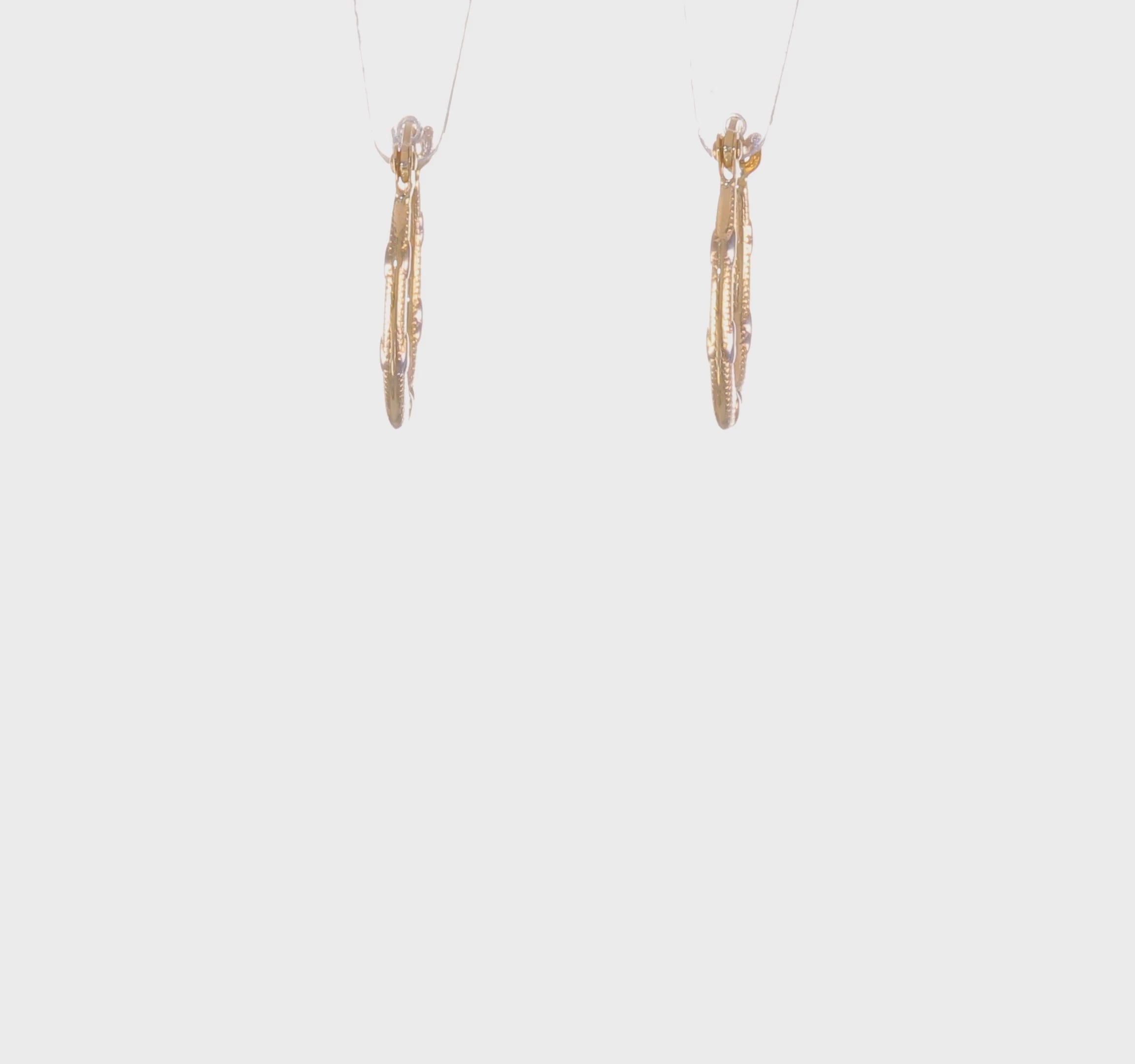 14kt Rhodium Textured Hollow Oval w/ Hearts Hoop Earrings