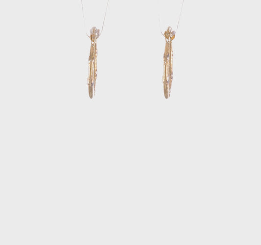 14kt Rhodium Textured Hollow Oval w/ Hearts Hoop Earrings