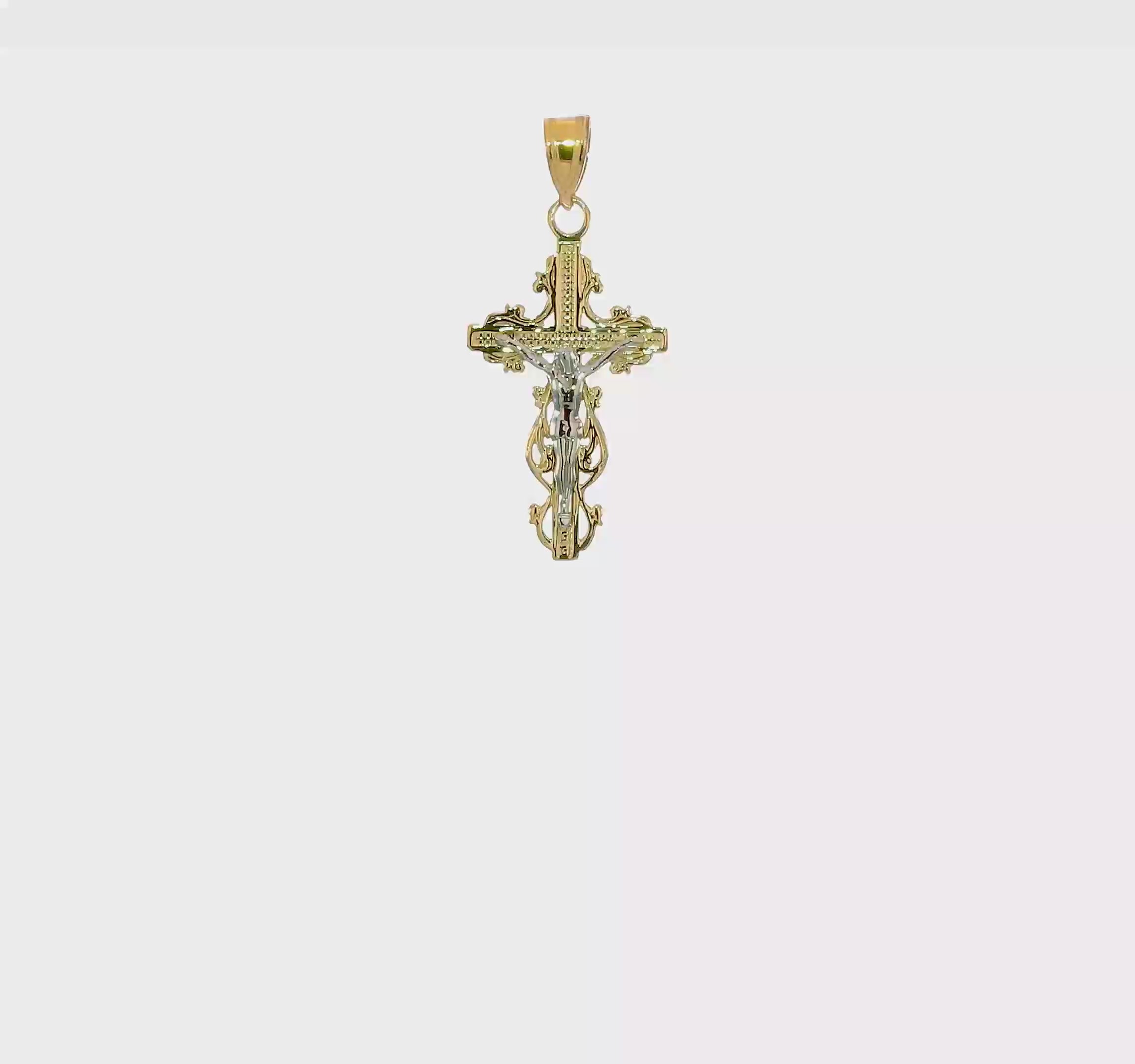 10KT Two-tone Small Narrow Cross w/Crucifix Pendant